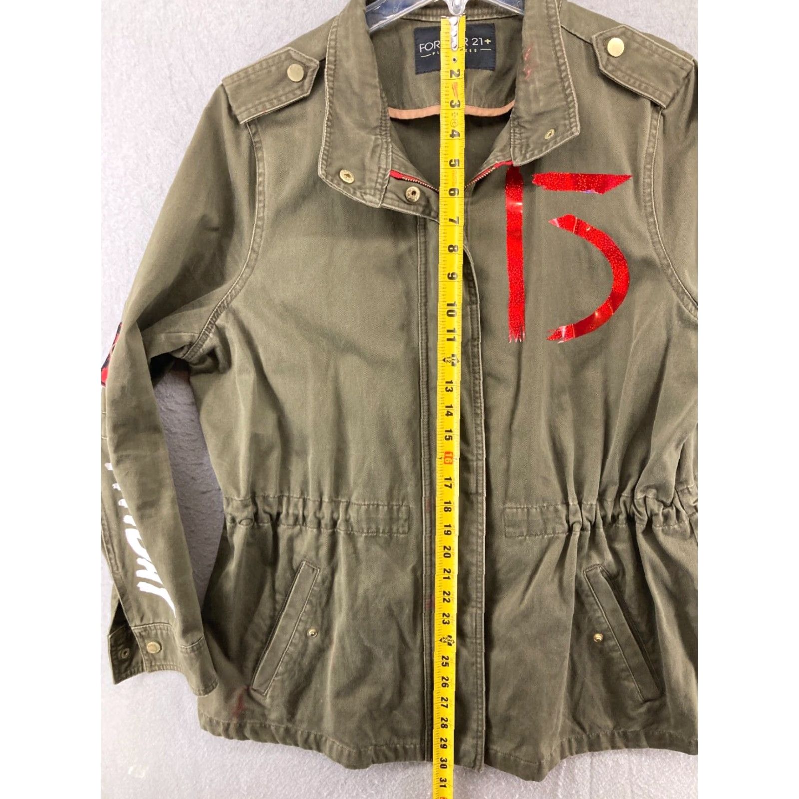 Forever 21 FOREVER 21 Jacket Womens 2X Plus Size Military Style Crystal Lake Horror Green Canvas Cotton Collar Zip Shirt Womens 90s Fashion Size XXL / US 16-18 / IT 52-54 - 3 Thumbnail