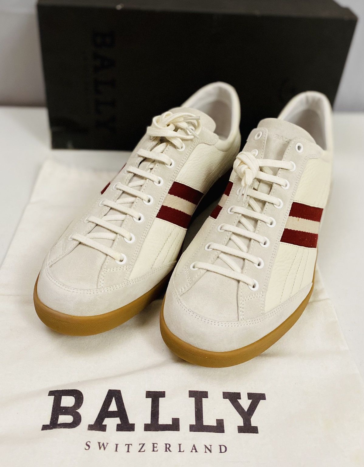 Bally Bally White/Cement Leather/Suede Stripe Nate Sneaker 12 NIB Size US 12 / EU 45 - 8 Thumbnail
