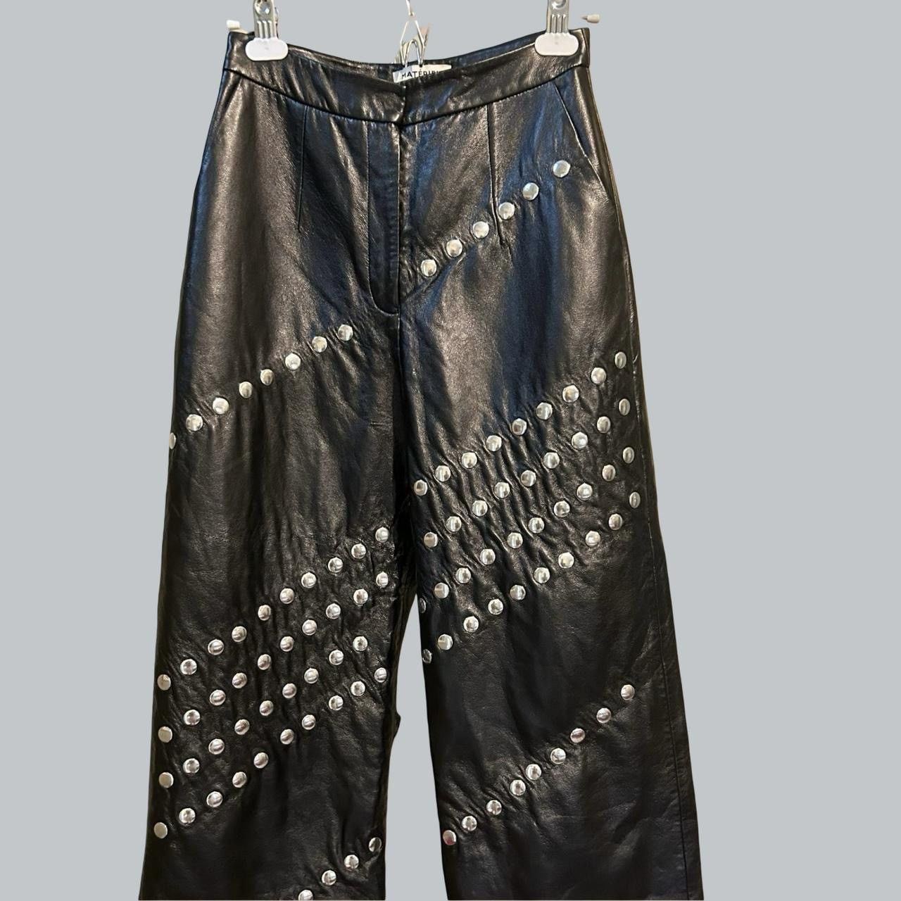 image of Materiel Designer Authentic Faux Leather Trousers With Metal Studs in Black, Women's (Size 27)