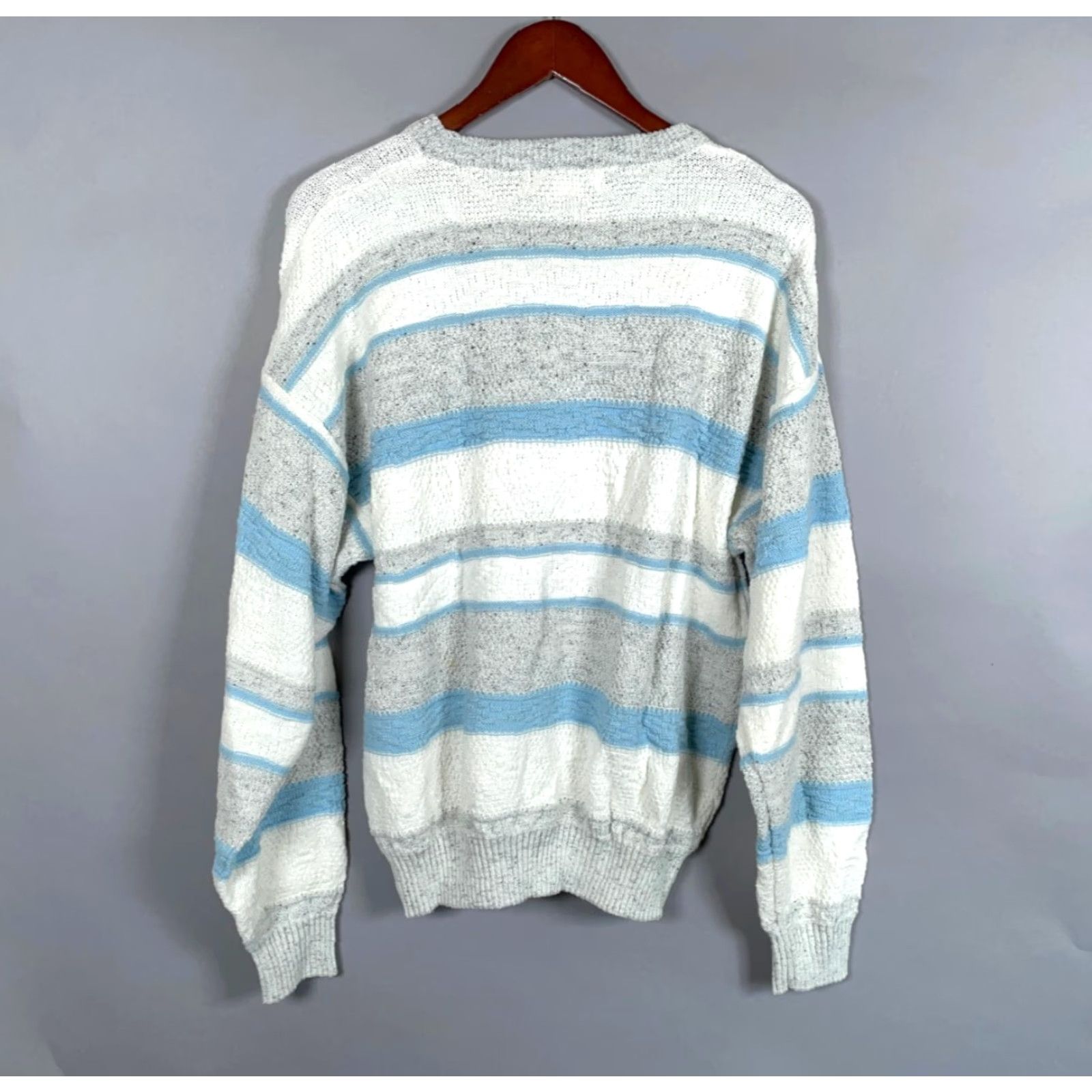 Vintage VINTAGE JED 90s Chunky-Knit Striped Sweater Adult Large White Cotton Blend Pullover Mens Size US L / EU 52-54 / 3 - 2 Thumbnail