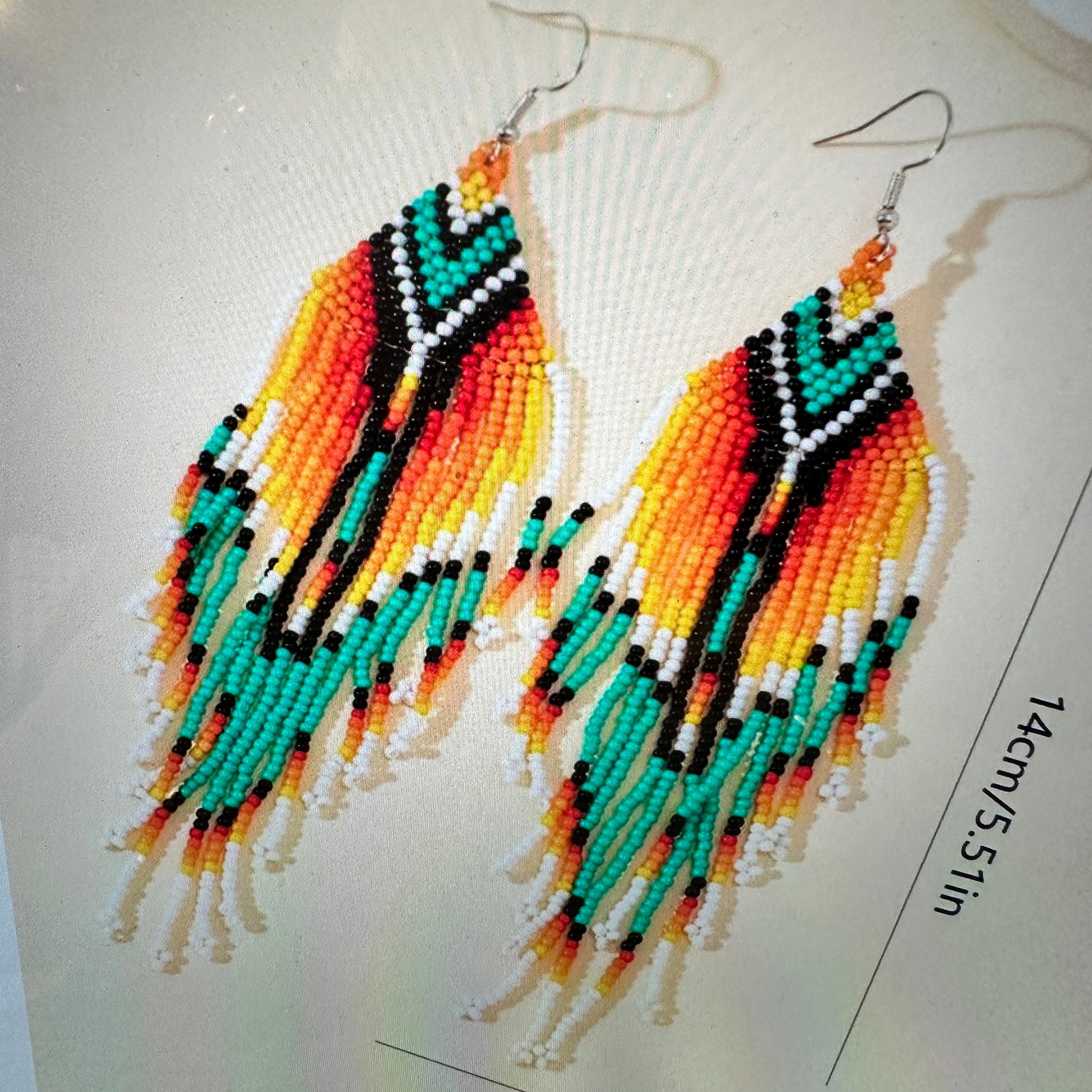 Other Elegant Navajo Seed Bead Dangle Earrings with Orange Turquoi Size ONE SIZE - 5 Thumbnail