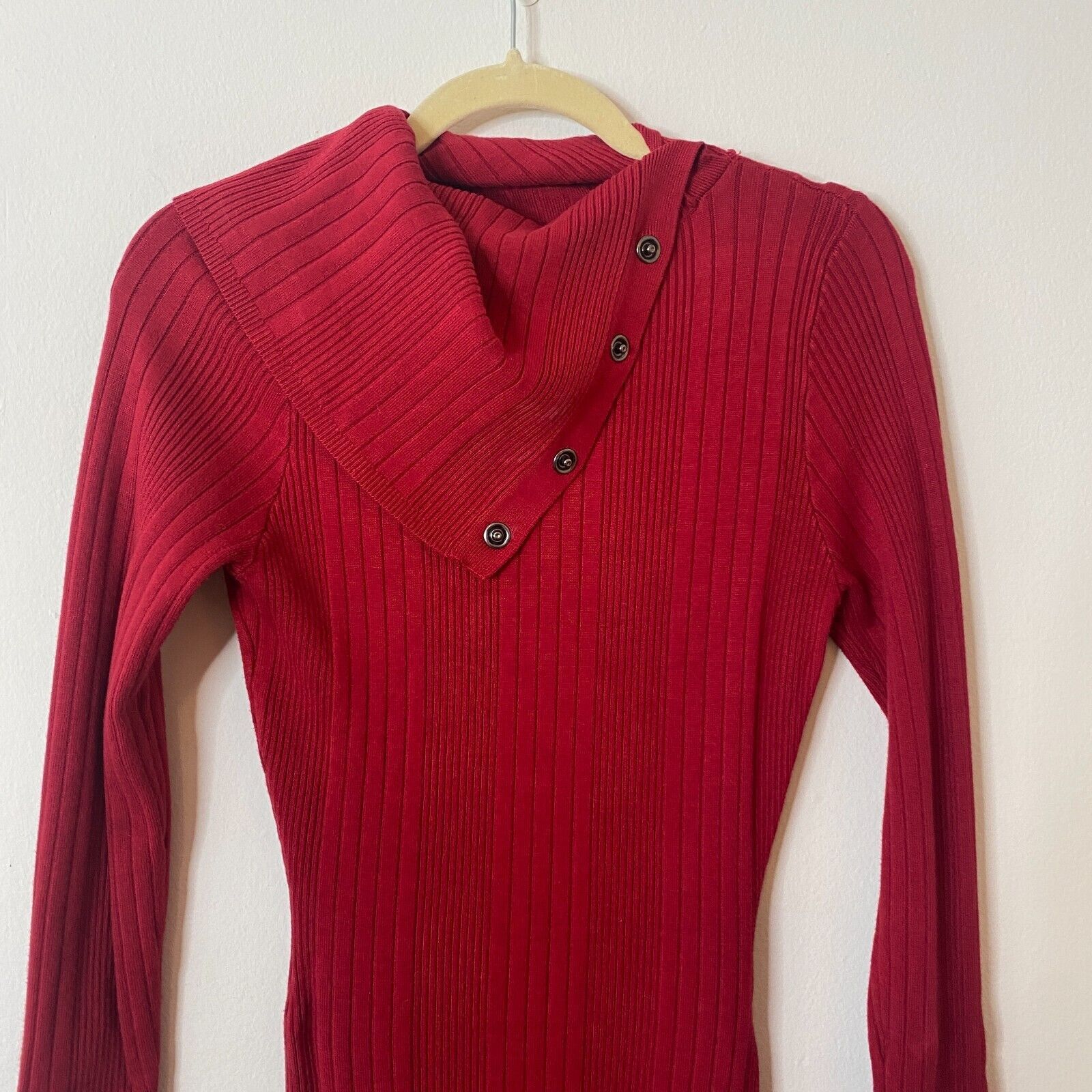 Guess Guess Red Asymmetric Turtle Neck Sweater Dress Side Button Size XS / US 0-2 / IT 36-38 - 5 Thumbnail