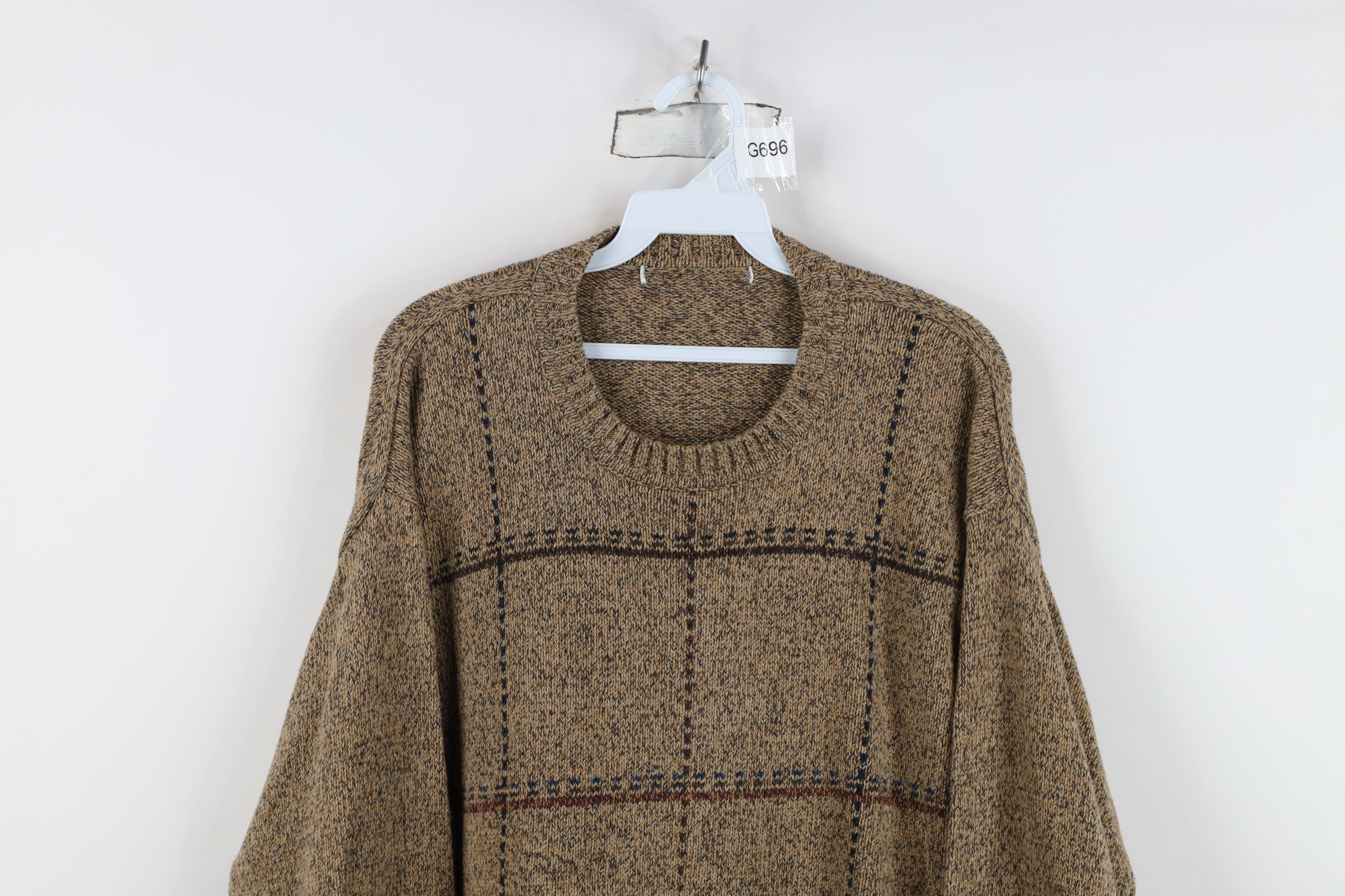 Vintage Vintage 90s Streetwear Checkered Plaid Knit Sweater Brown Size US XL / EU 56 / 4 - 2 Thumbnail