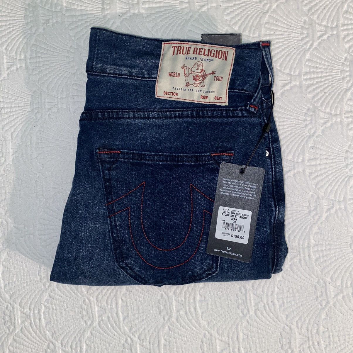 True Religion True Religion Jeans Ricky Relaxed Straight Blue/Red Stiching Size US 31 - 1 Thumbnail