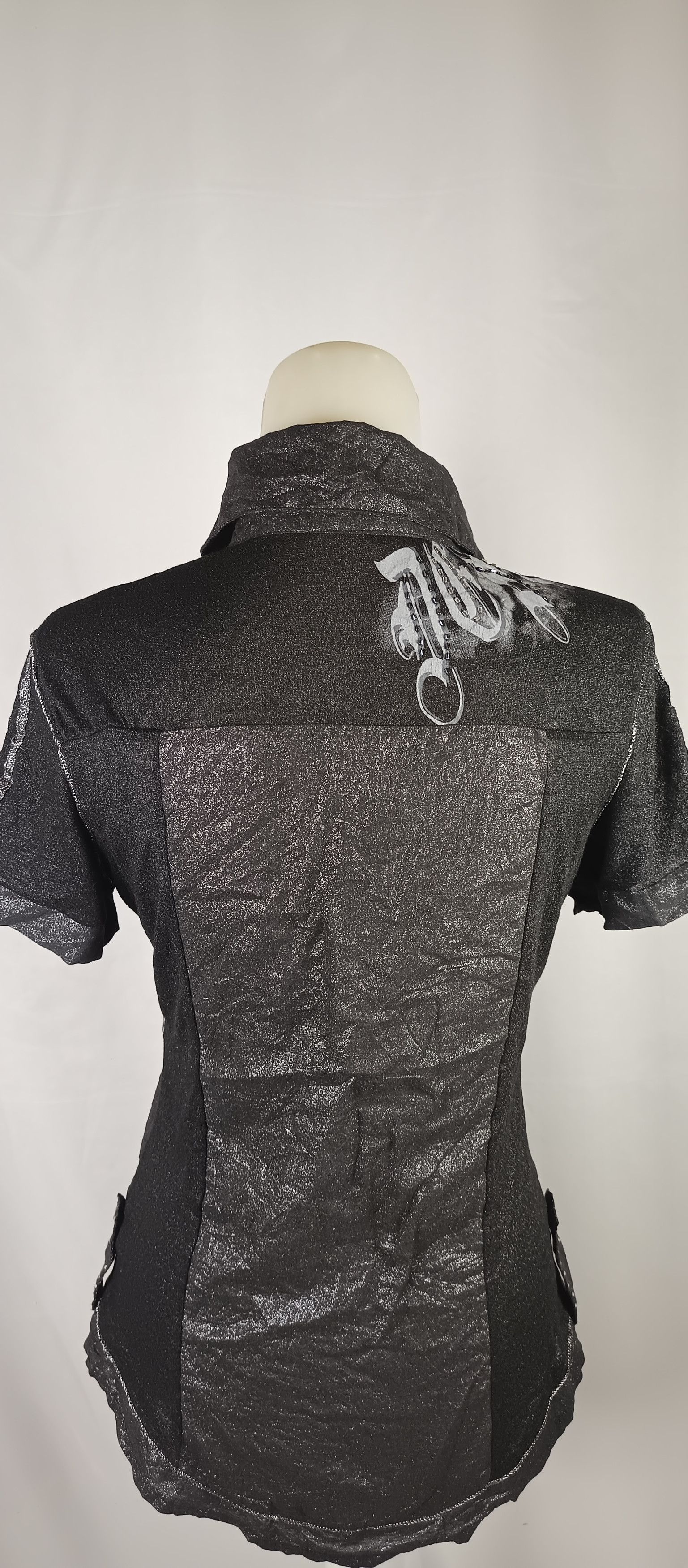 Japanese Brand Women's Black Poem Shimmer Blouses Short Sleeve Size US M / EU 48-50 / 2 - 23 Thumbnail