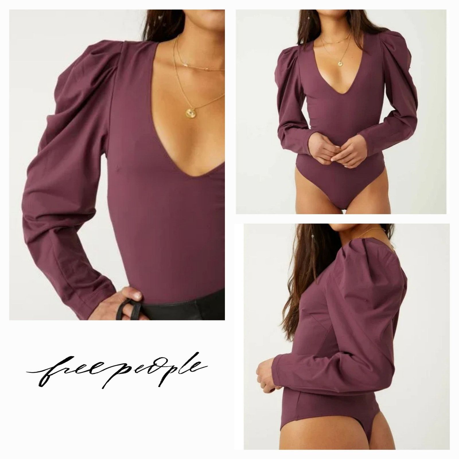Free People NWOT Free People Va Va Voop Bodysuit Sz. XS [0-2] Wine Size XS / US 0-2 / IT 36-38 - 1 Thumbnail