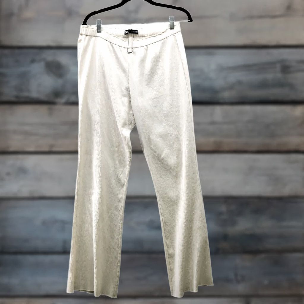 Zara Zara Dress Pants Womens L Ivory White Crepe Flare Pull On Lightweight Size 36" / US 14 / IT 50 - 1 Thumbnail