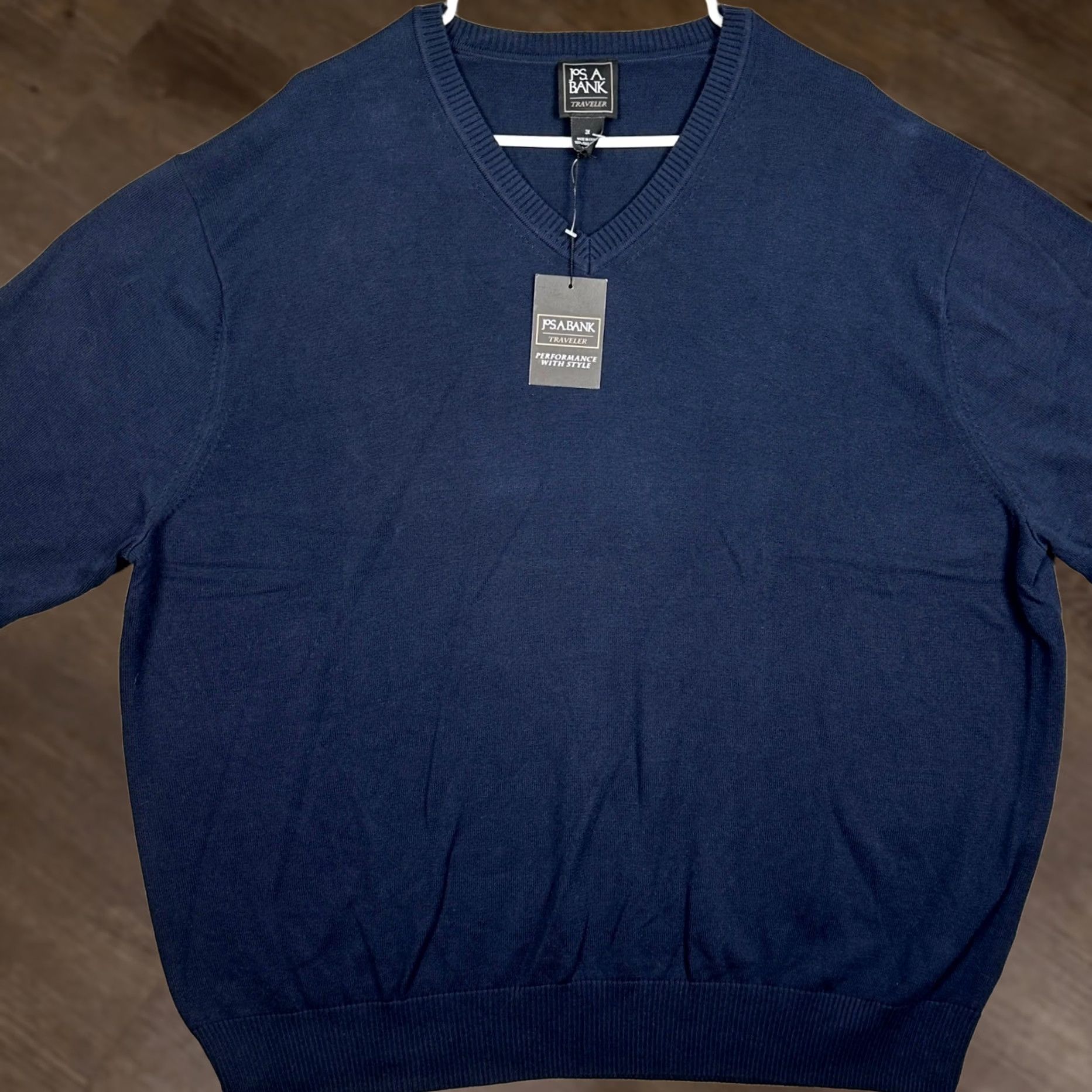 Jos. A. Bank Jos. A. Bank Traveler V-Neck Sweater Mens Big 2X Navy Blue Knit Pullover Wool? Cotton? (Note: Original specifies 100% Pima Cotton) Size US XXL / EU 58 / 5 - 1 Thumbnail