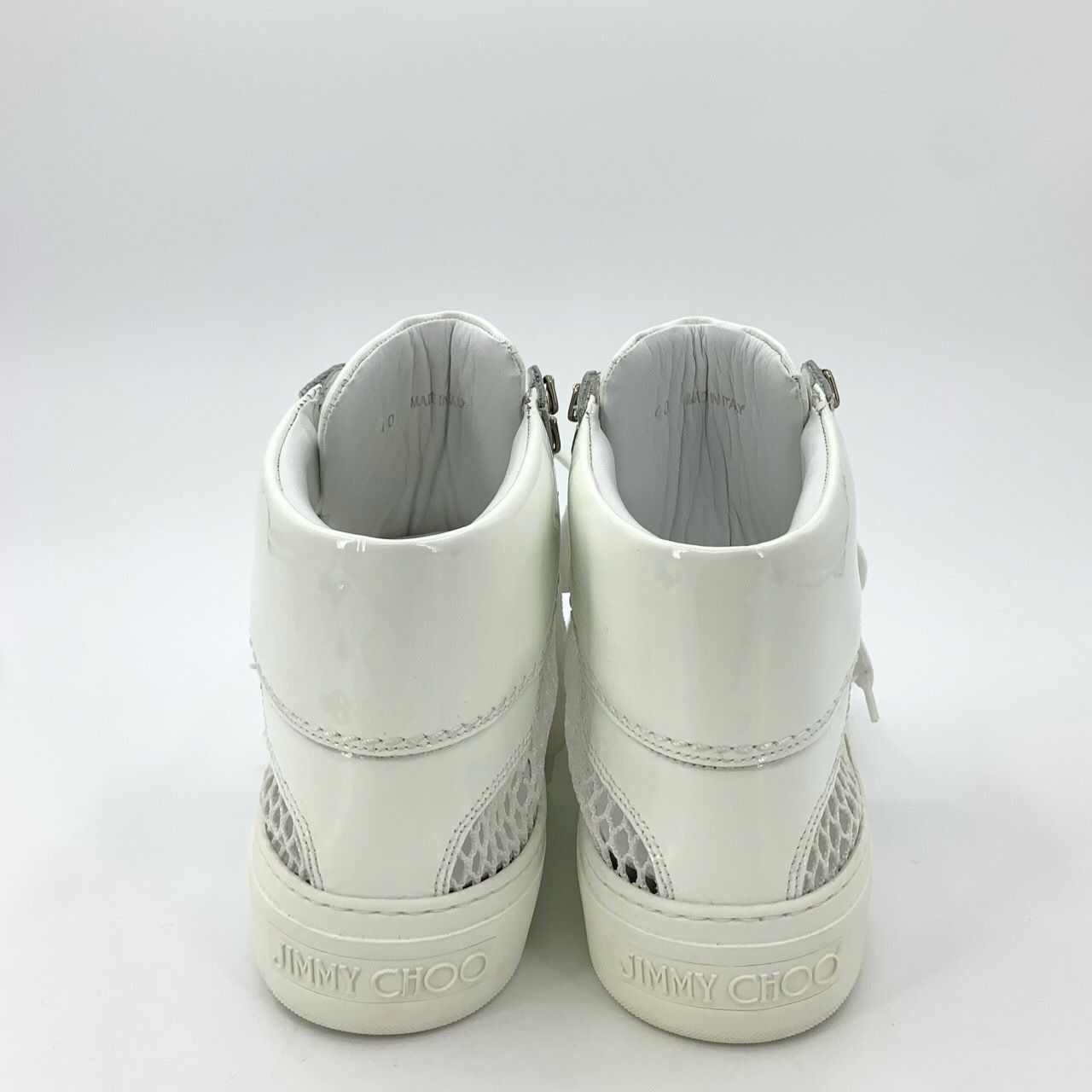 Jimmy Choo Jimmy Choo White Mesh & Leather High-Top Lace-Up Sneakers, S Size US 10 / IT 40 - 6 Thumbnail