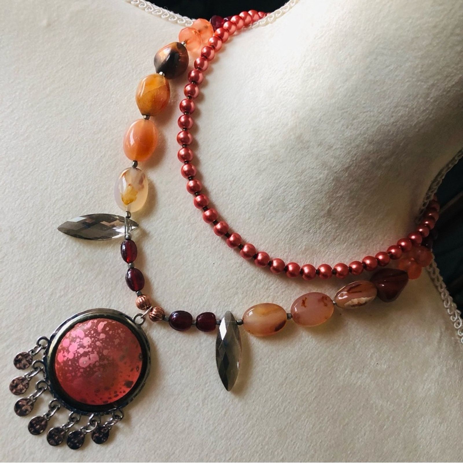 Handmade Handcrafted repurpose double strand carnelian necklace Size ONE SIZE - 1 Thumbnail
