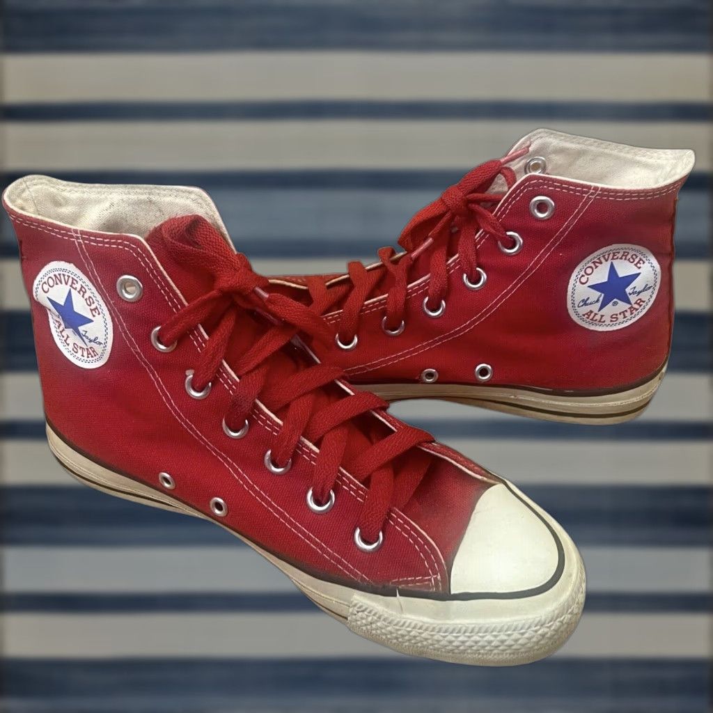 VINTAGE Converse All Star High Top Shoe USA 1980s Sz Red Mens