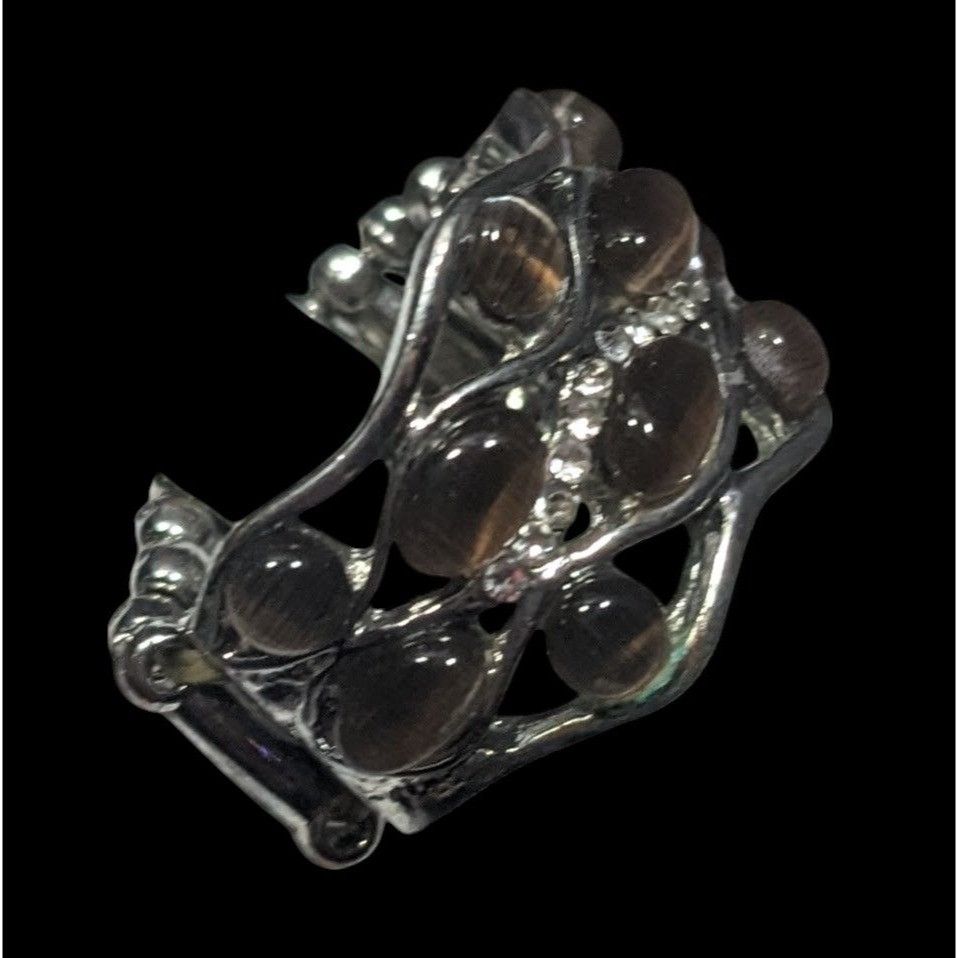 Other Brown Cateye Gemmed Rhinestone Accent Silver Tone Stretch Ri Size ONE SIZE - 3 Thumbnail