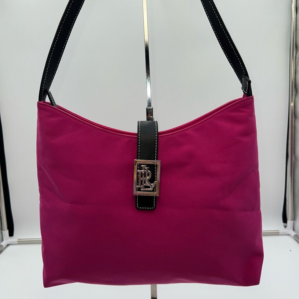 Lauren Ralph Lauren Ralph Lauren Hot Pink Thick Nylon And Leather Shoulder Bag Size ONE SIZE - 1 Thumbnail