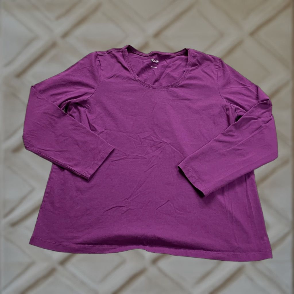 Blair Blair Basic T-Shirt Women's Large Purple Long Sleeve Scoop Neck Casual Top Size L / US 10 / IT 46 - 1 Thumbnail