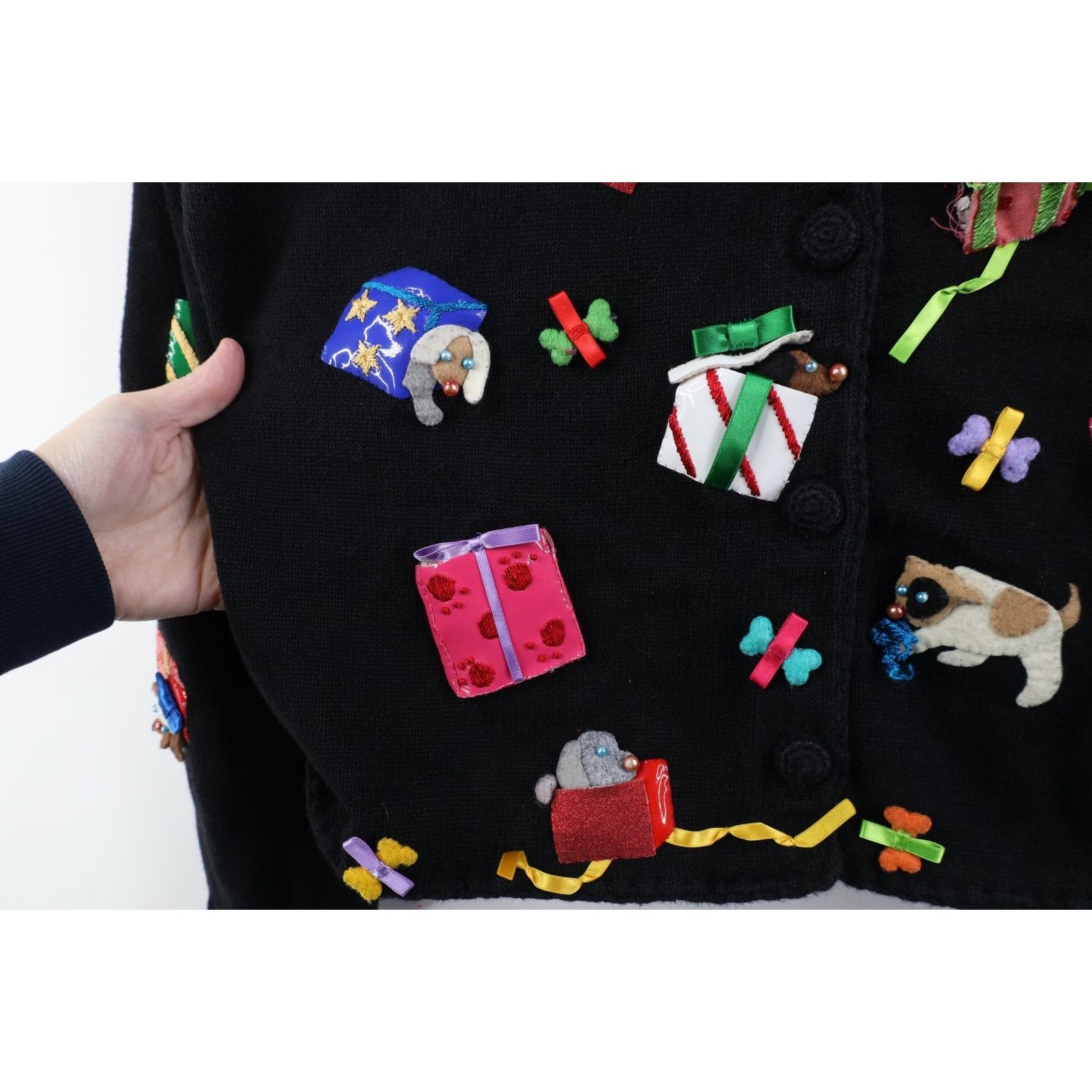 Vintage Vintage Y2K Michael Simon Christmas Dog Cardigan Sweater Size L / US 10 / IT 46 - 9 Thumbnail