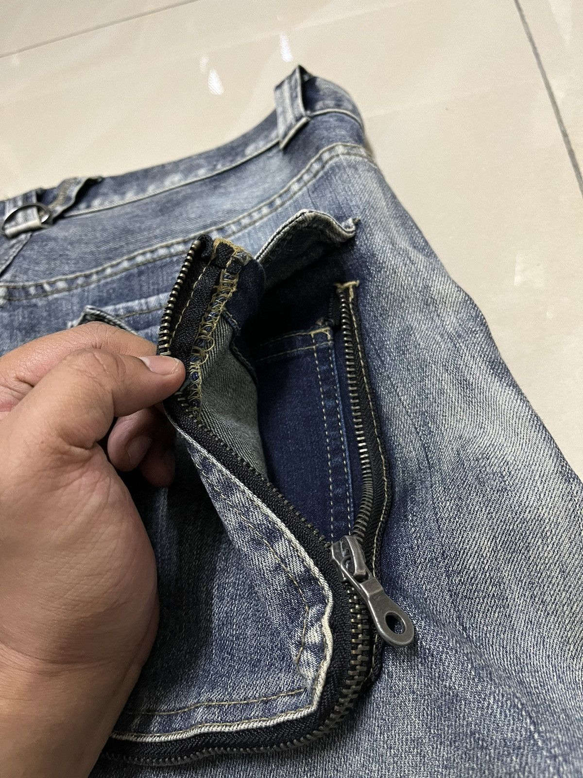 PPFM PPFM J spiral cut bondage curved punk style denim Size US 33 - 19 Thumbnail