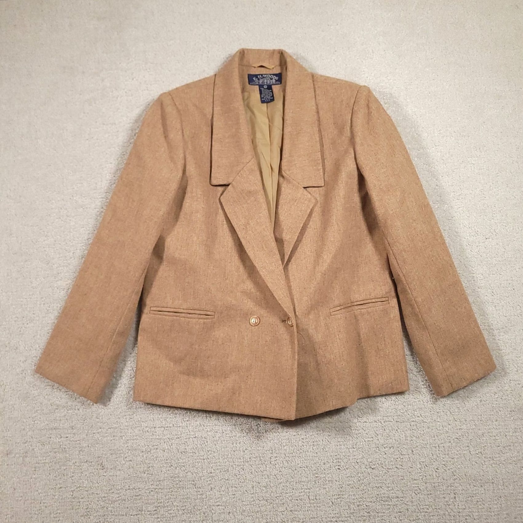 Doublet VINTAGE E.H. Woods Blazer Women 12 Beige Double Breasted Wool Retro Suit Jacket Womens 90s Classic Designer Size XL / US 12-14 / IT 48-50 - 2 Thumbnail