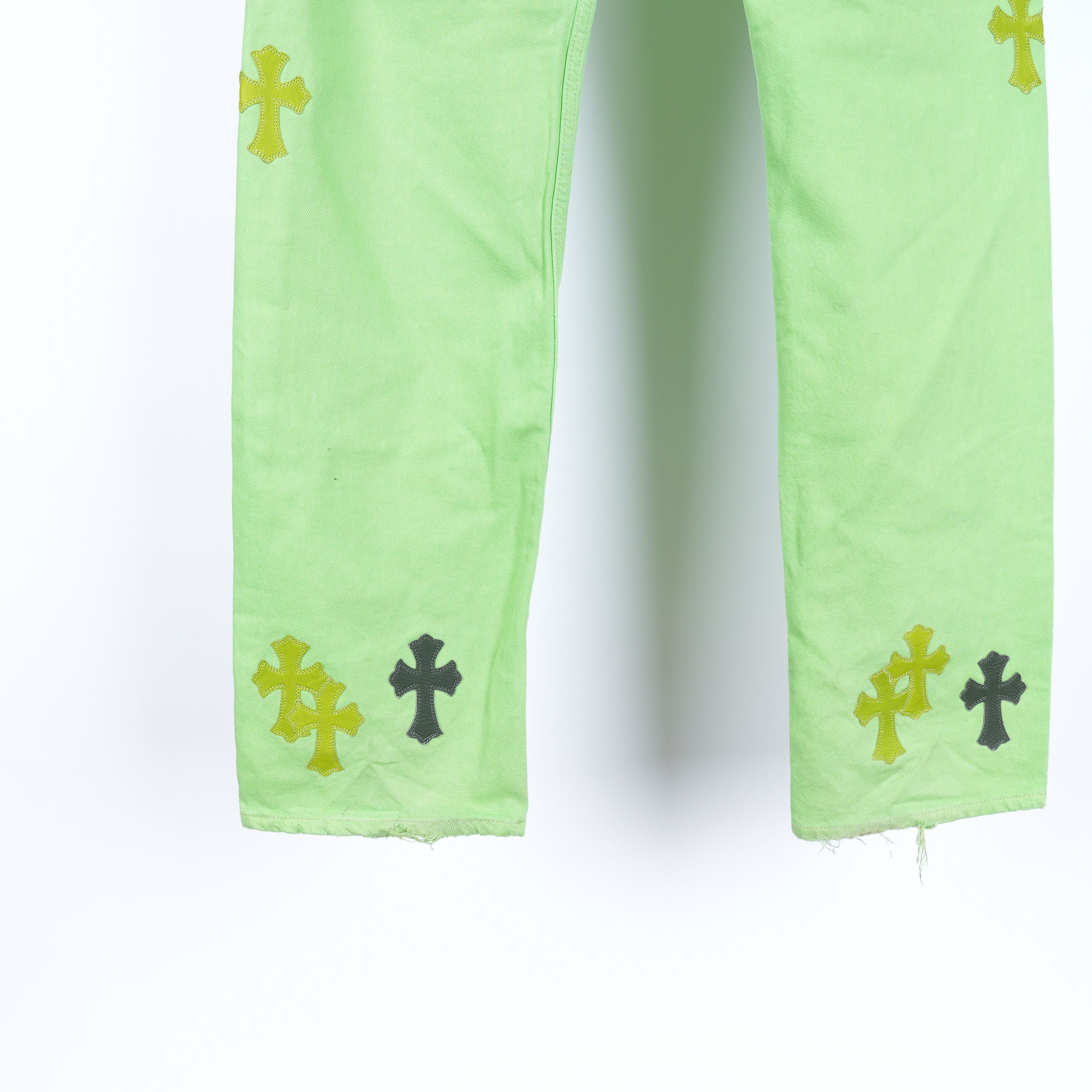 Chrome Hearts CHROME HEARTS GREEN SEX RECORDS CROSS PATCH JEANS Size US 33 - 9 Thumbnail