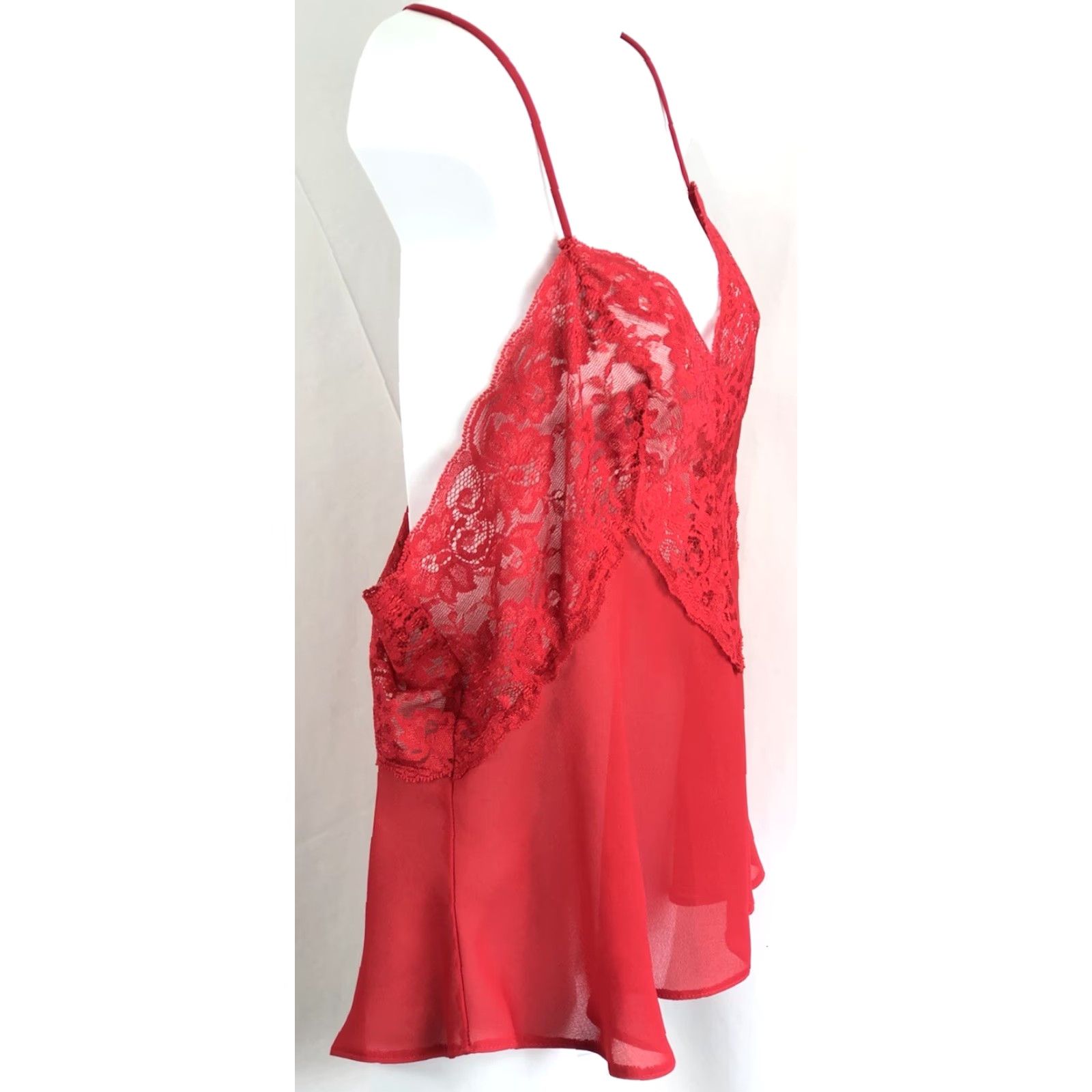 Vintage Vintage Delicates Red Lace Camisole Slip L 1970s V-Neck Sweetheart Eveningwear Womens Size ONE SIZE - 2 Thumbnail