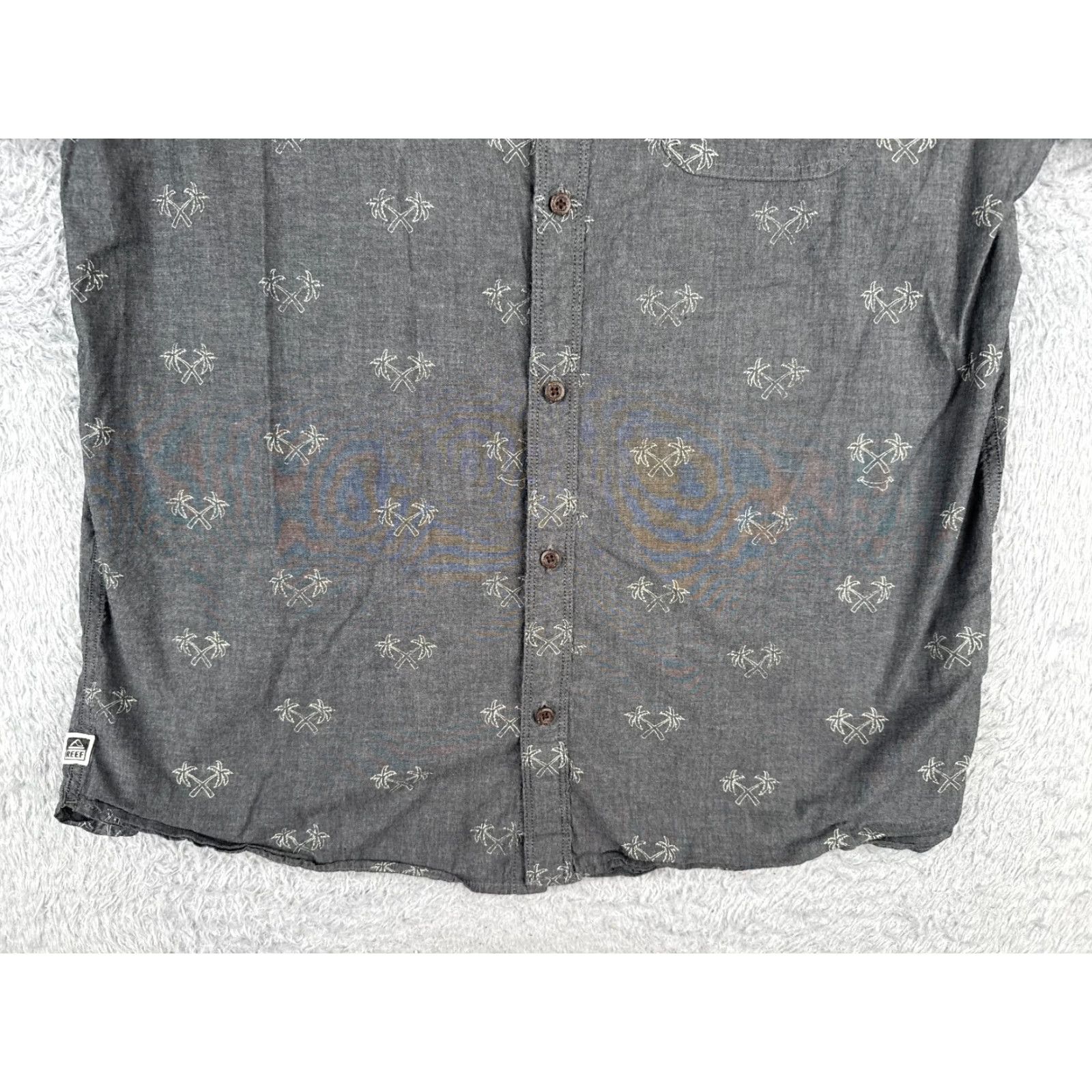 REEF Reef Button-Up Shirt Men XL Gray Palm Trees Hawaiian Aloha Beach Solid Short Sleeve Casual, Travel, Workwear Mens Size US XL / EU 56 / 4 - 5 Thumbnail