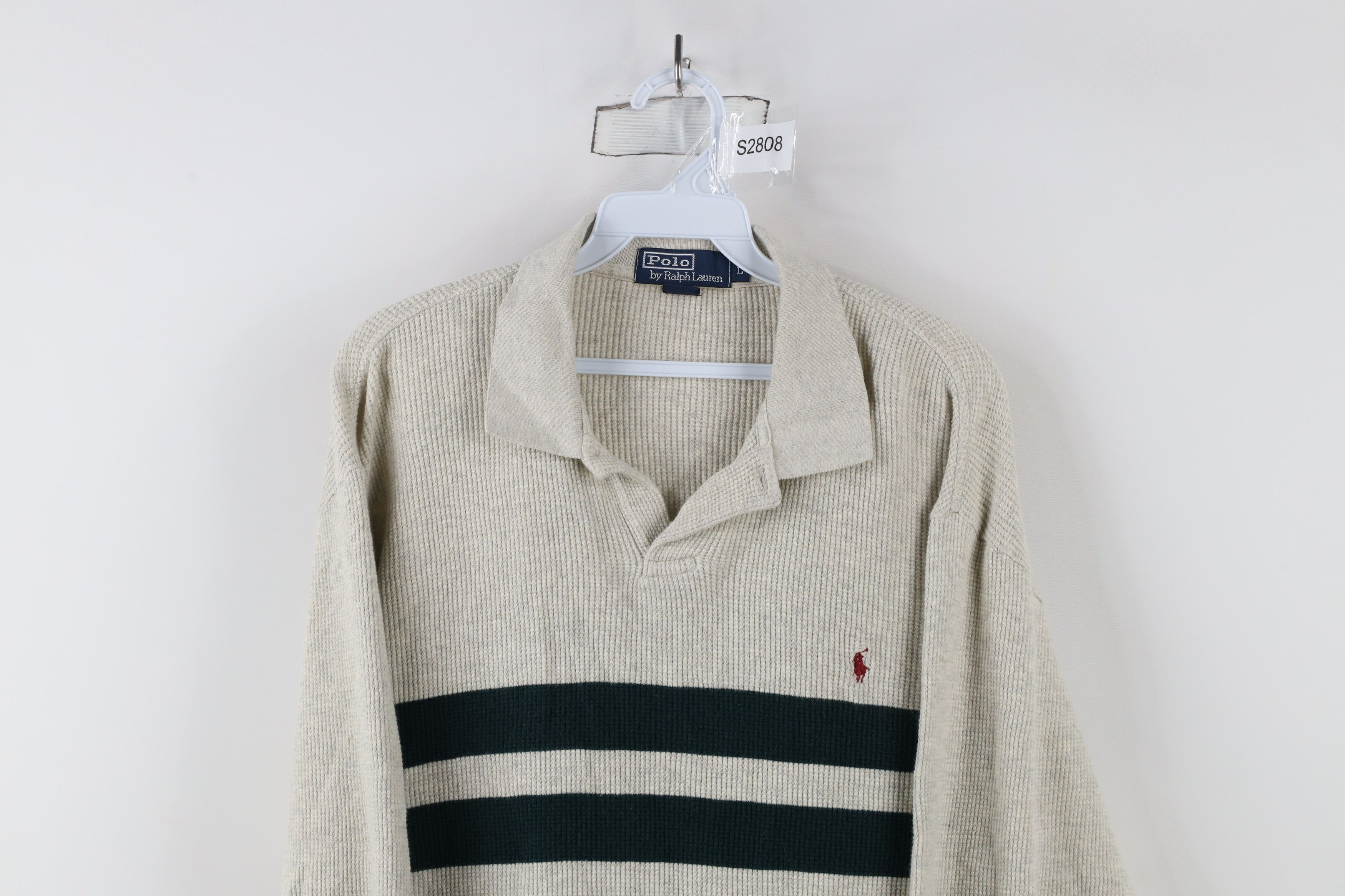 Ralph Lauren × Vintage Vintage 90s Ralph Lauren Waffle Knit Long Sleeve Polo Size US L / EU 52-54 / 3 - 2 Thumbnail