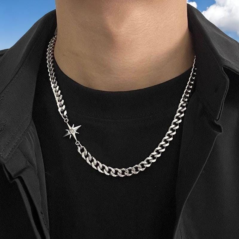 Other Star Chain Necklace Punk Hip Hop goth y2k alt Jewelry gift Size ONE SIZE - 3 Thumbnail