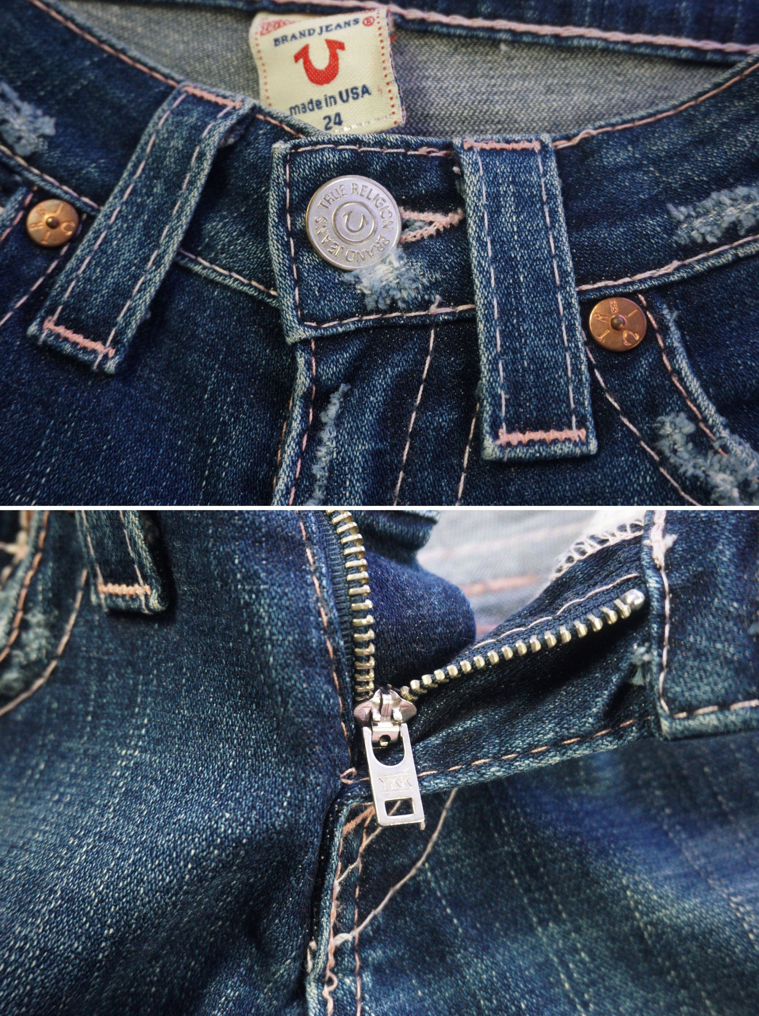 True Religion Vintage Petite Made in USA Low Rise Flare Distress Jeans Size 25" / US 0 / IT 36 - 5 Thumbnail