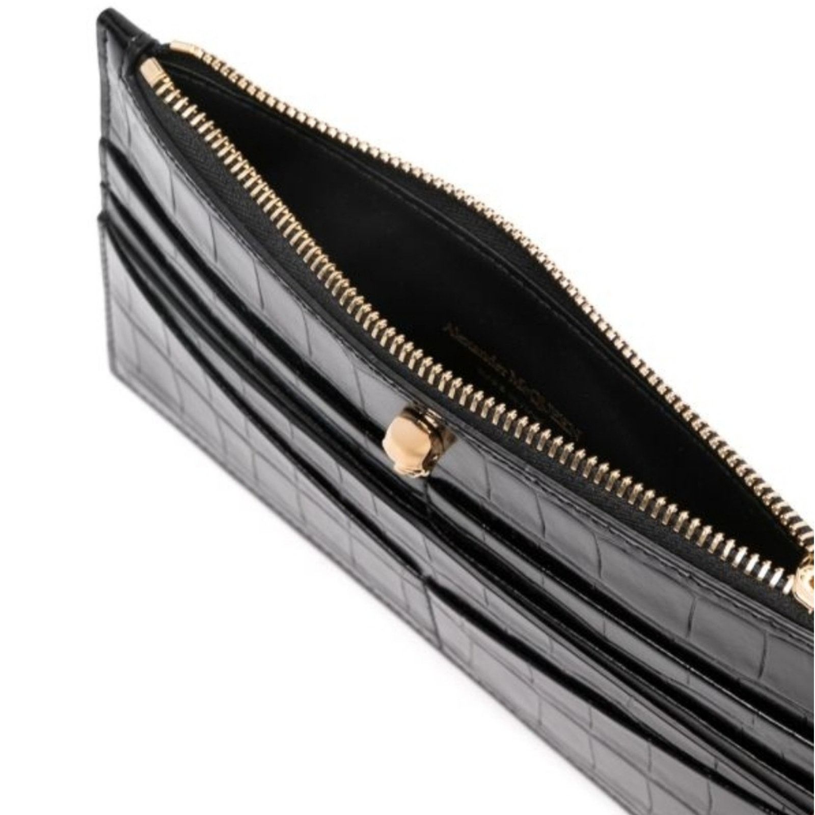 Alexander McQueen Alexander McQueen Flat Card Wallet Zip Black Croc Skull Size ONE SIZE - 9 Thumbnail