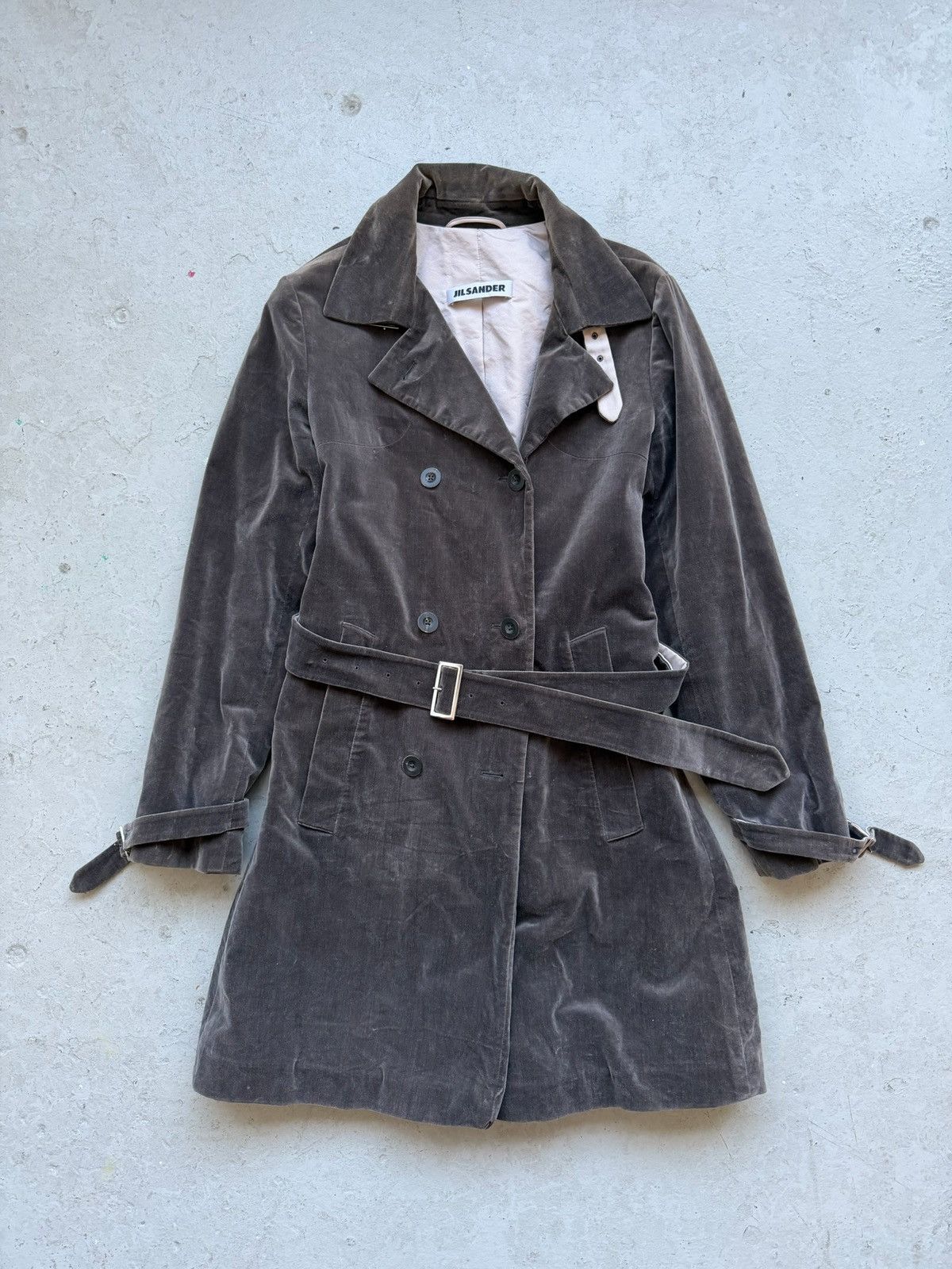Jil Sander Jil Sander Grey Velvet Trench Coat Size US S / EU 44-46 / 1 - 1 Thumbnail