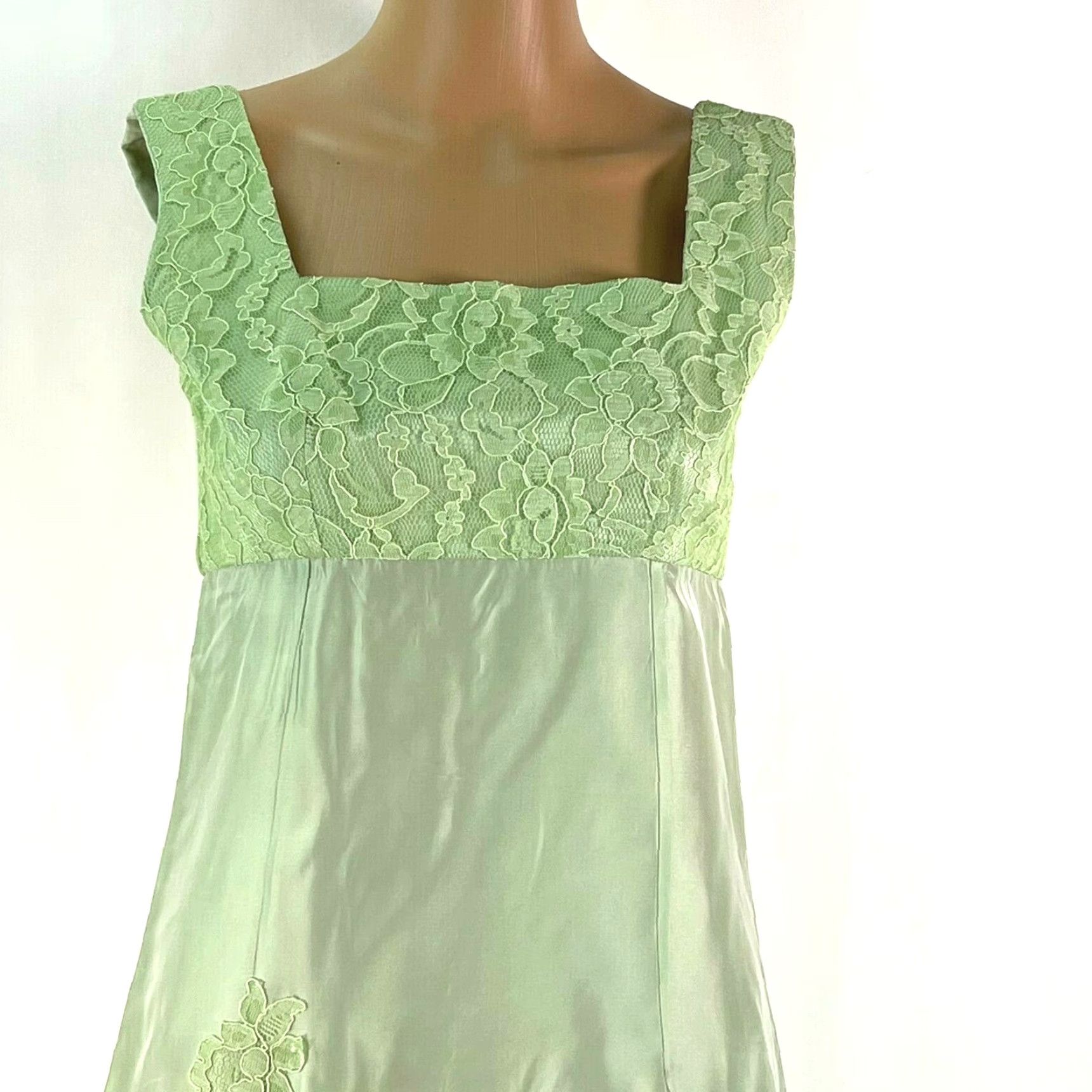 Vintage VINTAGE 80s Satin Maxi Dress - Green Square Neck Sleeveless Bow Back - M (S/M) Womens Party Wedding Size M / US 6-8 / IT 42-44 - 3 Thumbnail