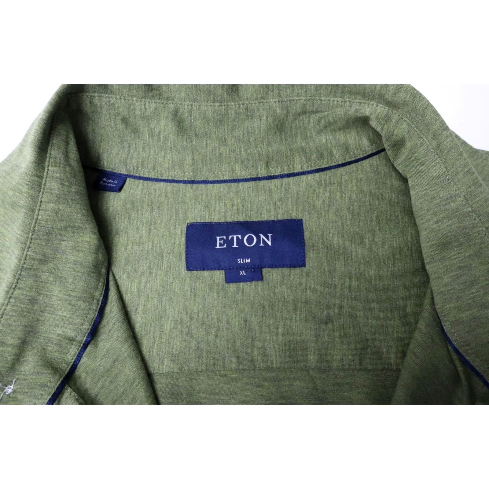 Eton Eton Shirt Mens XL Green Slim Jersey Men Cutaway Collar Stretch Button Size US XL / EU 56 / 4 - 7 Thumbnail