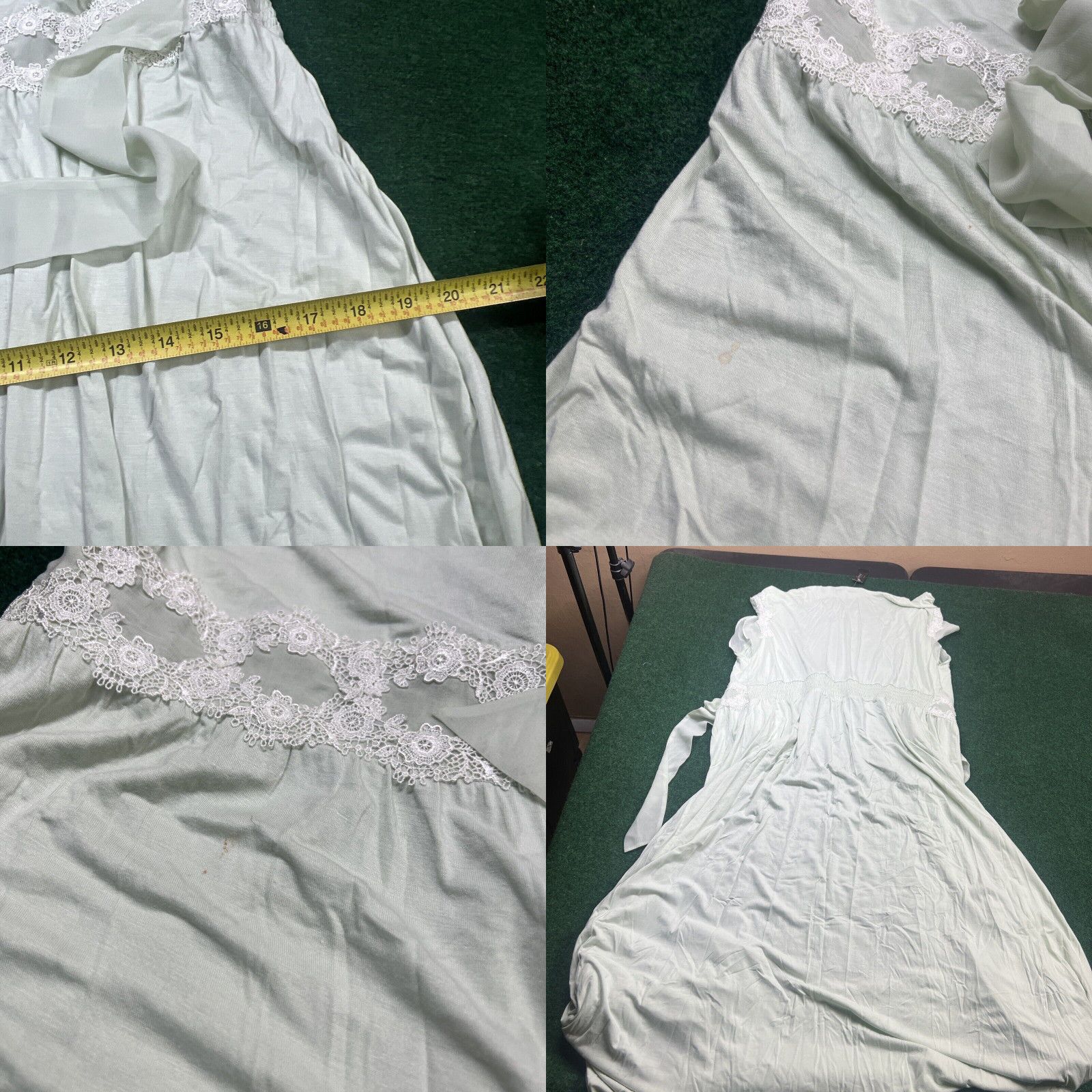 Vintage Soma Cool Nights Long Autumn Mist Green Cap Flutter Sleeve Lace Robe New $79 Size ONE SIZE - 8 Thumbnail