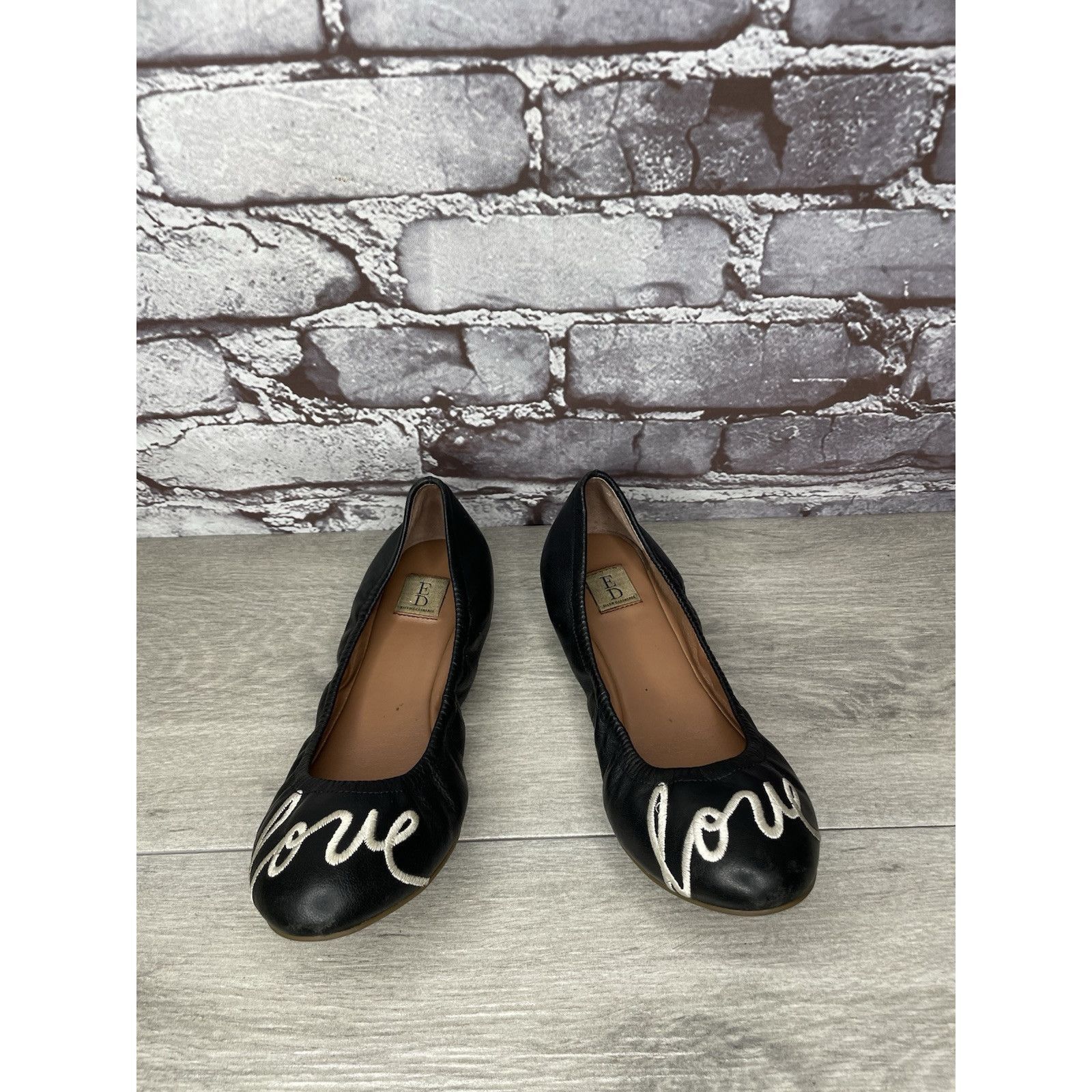 Other Ellen Degeneres ED Love Black Leather Ballerina Flats Shoes Size US 6 / IT 36 - 9 Thumbnail