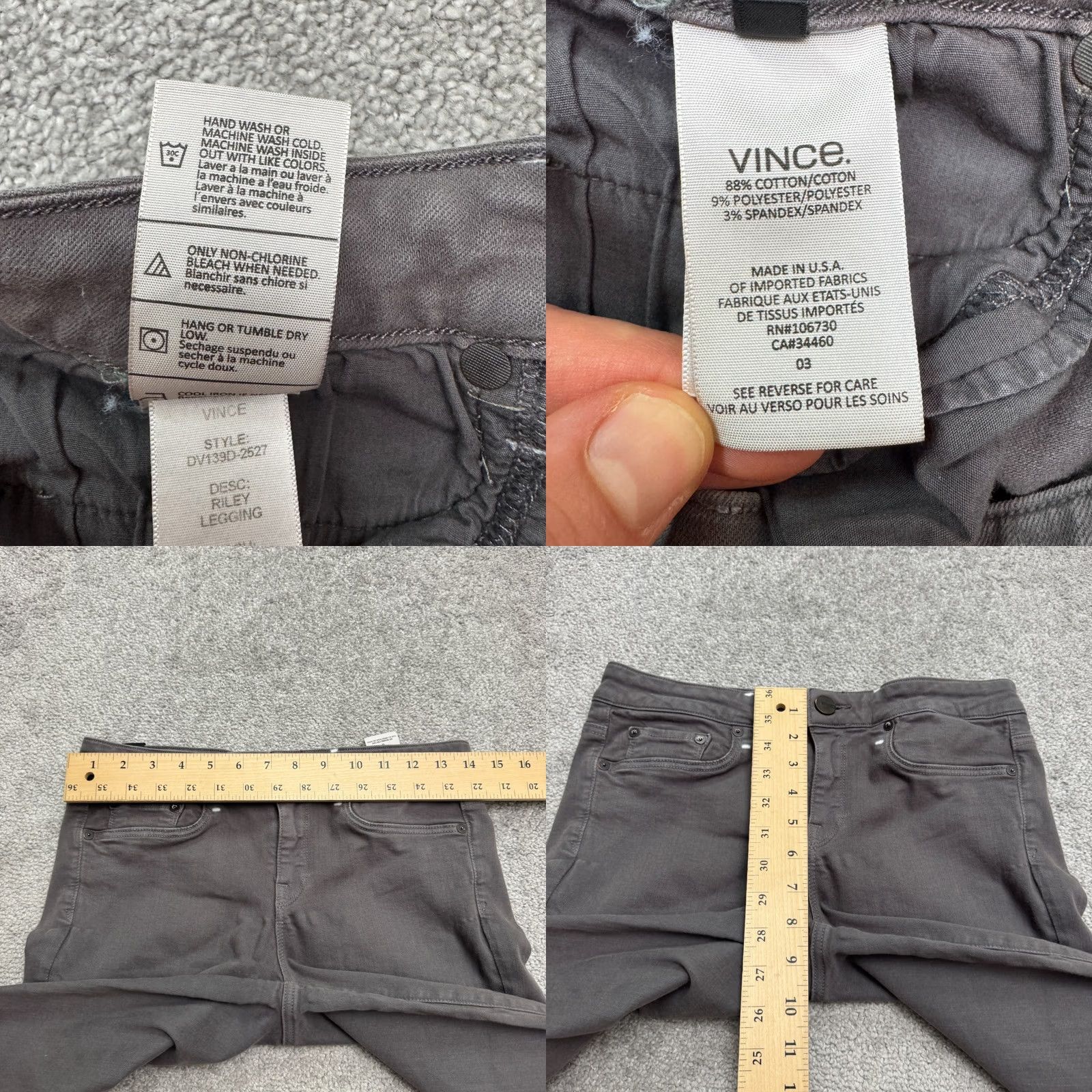 Vince Vince Riley Charcoal Wash Jeans Denim Vince Gray 29 Women's City Classic Streetwear - Jeans - Womens Size 29" - 9 Thumbnail