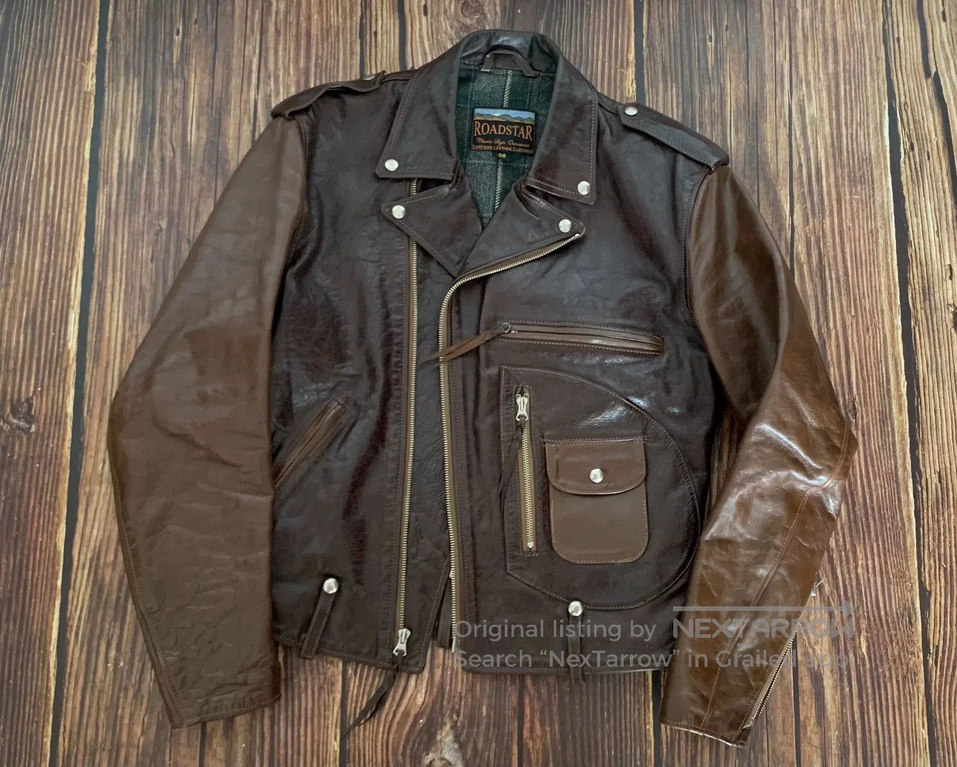 Eastman Leather Clothing brown leather motorcycle jacket with pockets. Size US M / EU 48-50 / 2 - 2 Thumbnail