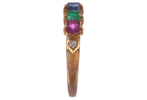 Designer 14 K Gold Ruby Emerald Sapphire Princess Cut Ring Size ONE SIZE - 3 Thumbnail