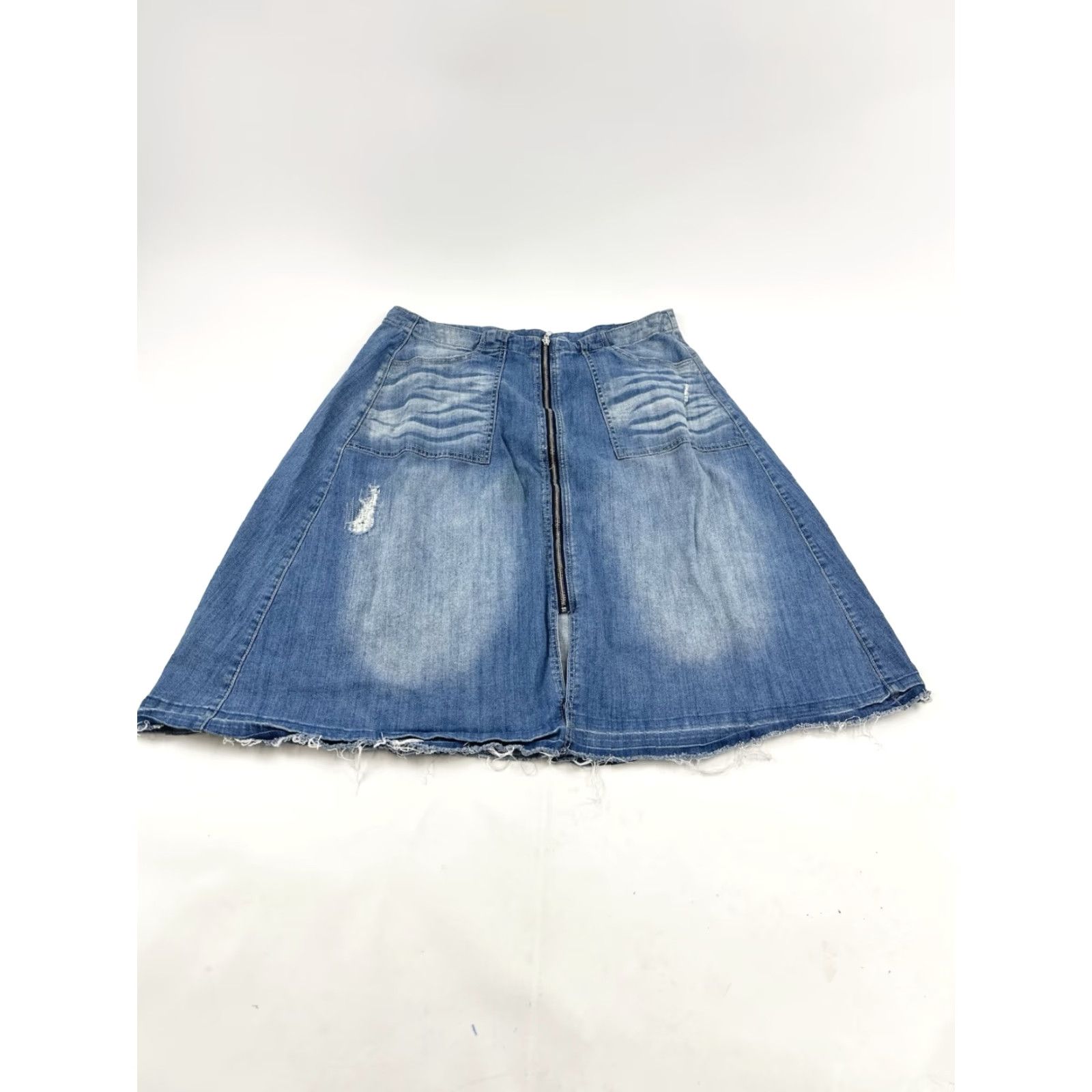Vintage Lane Bryant Skirt Women’s 18 Blue Denim Front Zip A-Line Knee Length Plus Stretch Pockets Vendors? (Wait) Size 40" / US 18 - 2 Thumbnail