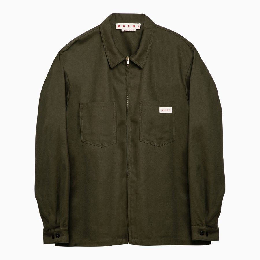 o1d2blof0424 Zipped Shirt Jacket in Dark Green
