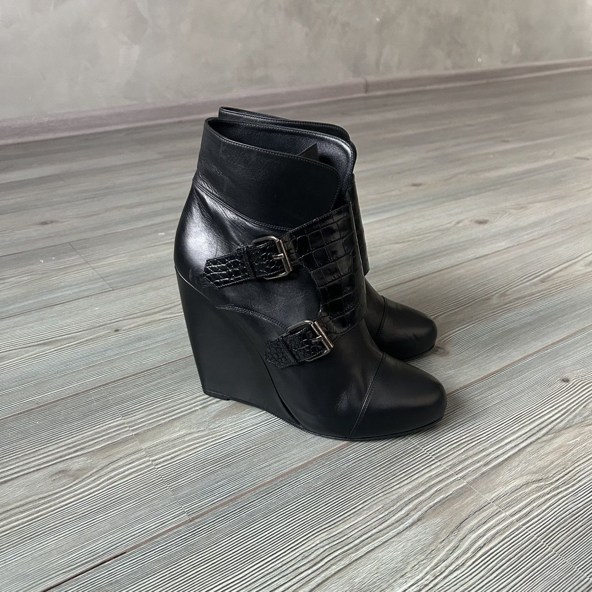 Sacai Sacai Black Buckle Leather Wedge Boots Size US 11 / IT 41 - 5 Thumbnail
