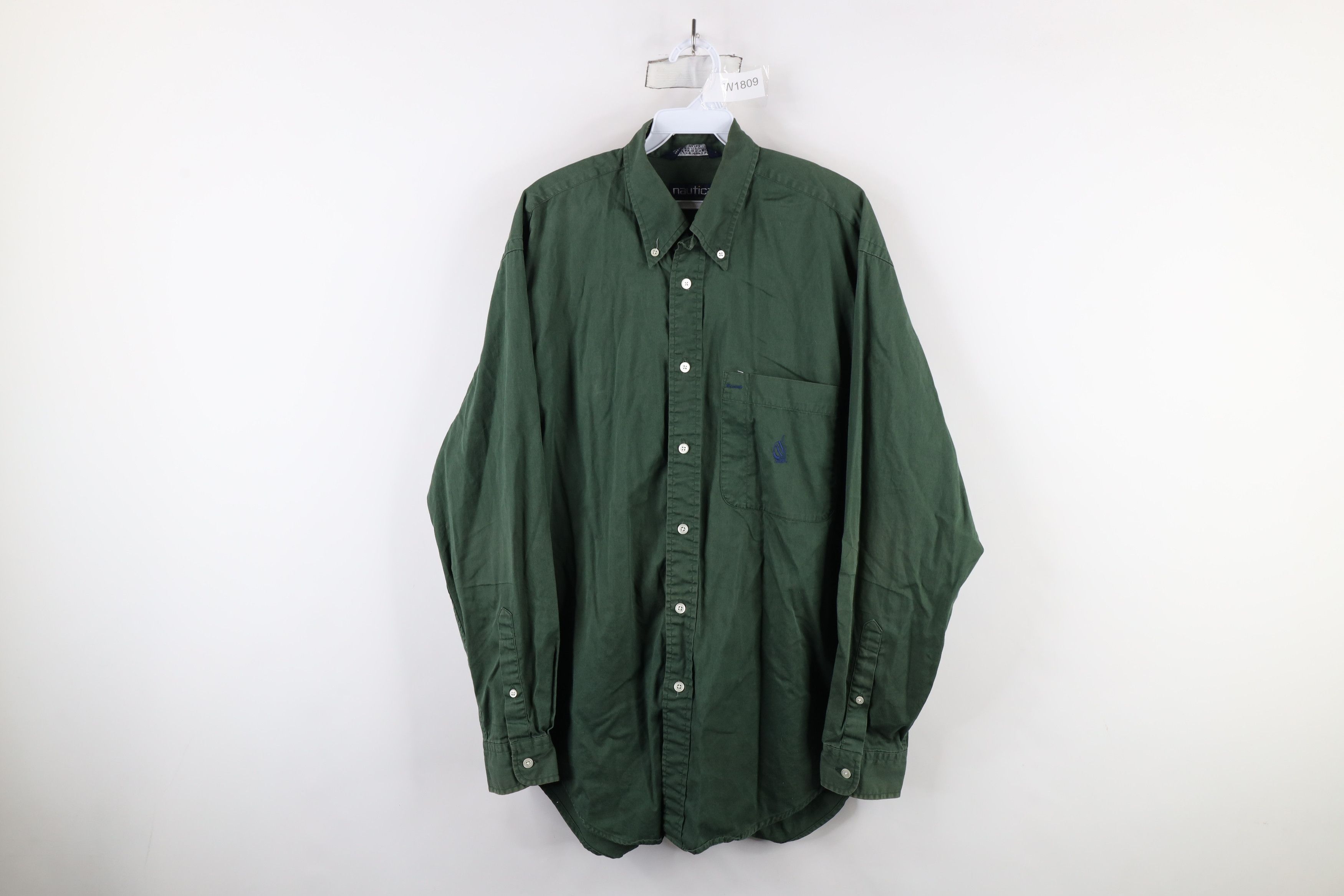 Nautica × Vintage Vintage 90s Nautica Button Down Shirt Green Cotton USA Size US M / EU 48-50 / 2 - 1 Thumbnail