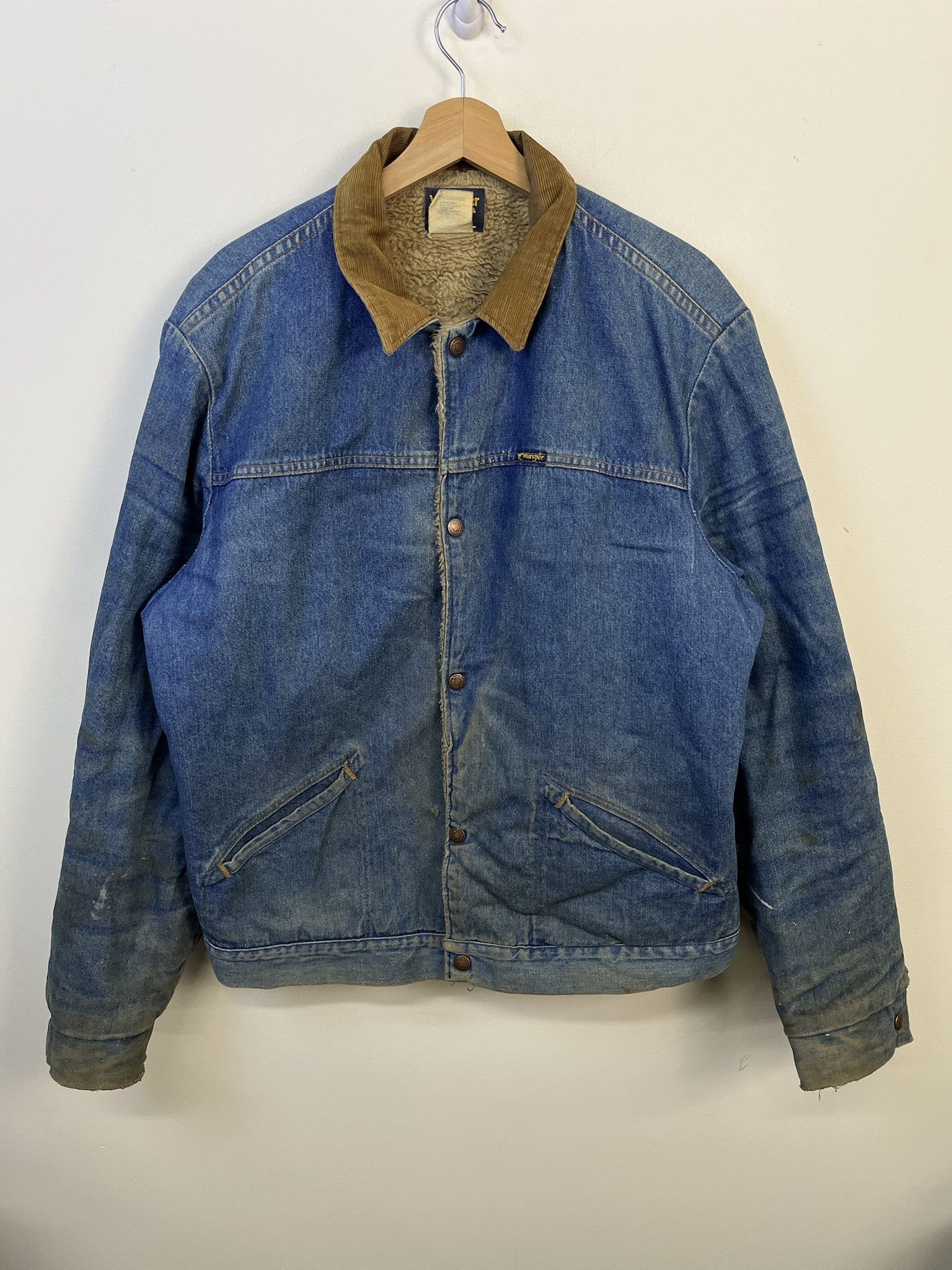 Vintage 1980s Wrangler Distressed Corduroy Collar Fleece Lined
