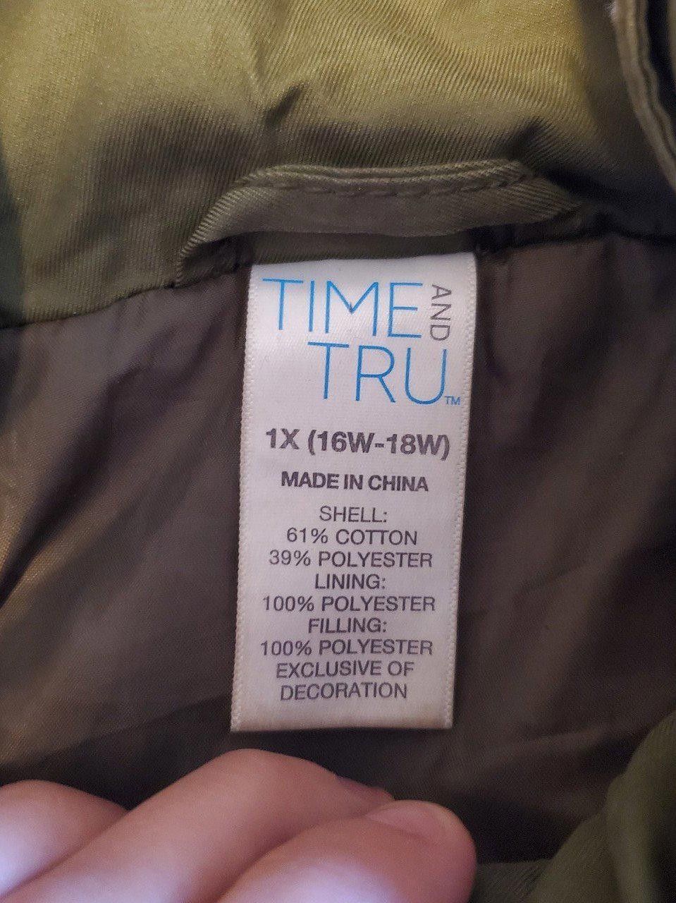 Designer Time and Tru womens olive parka coat Jacket faux fur Hood 1X Size XL / US 12-14 / IT 48-50 - 5 Thumbnail