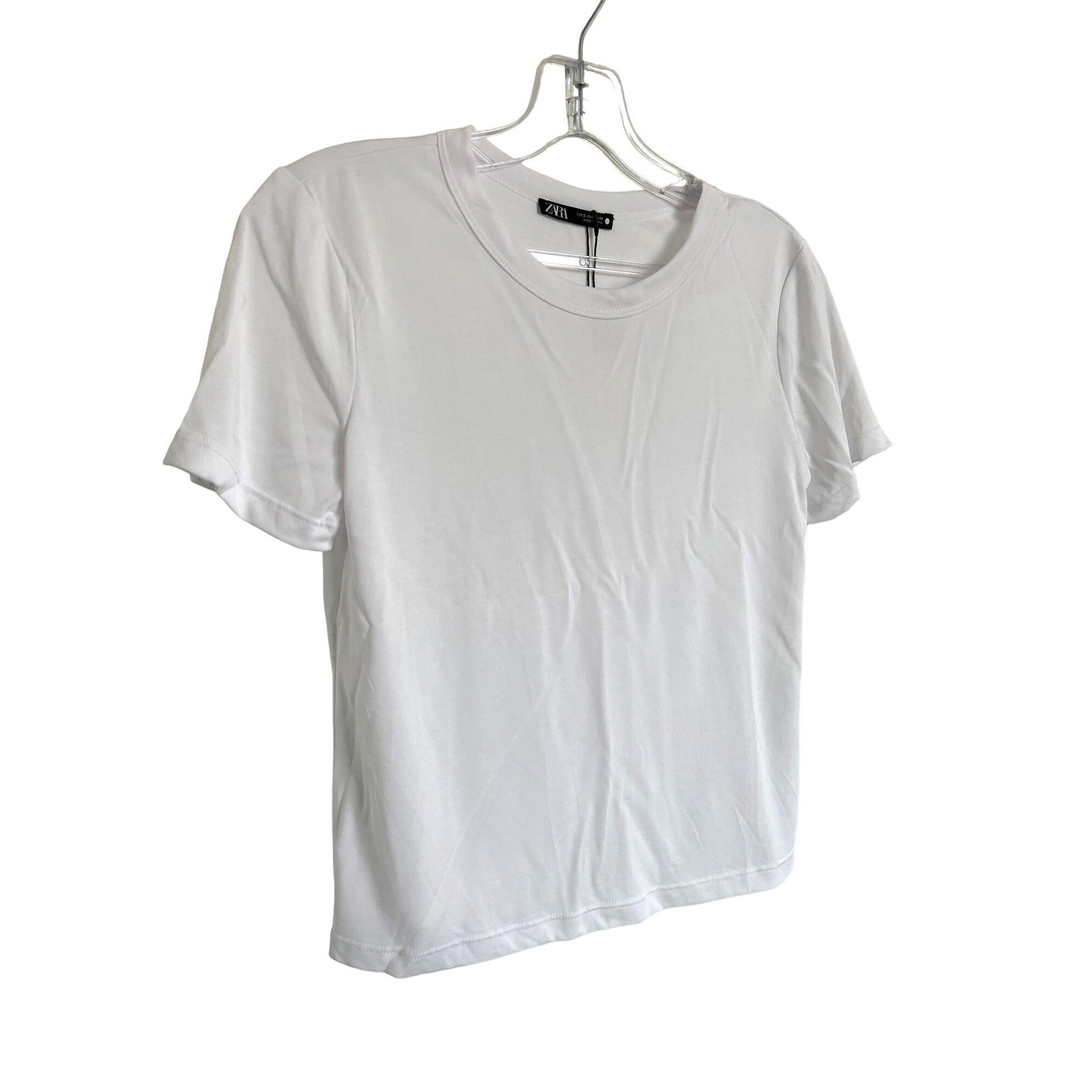 Zara Zara White Short Sleeve Basic T-Shirt Crew Neck Cotton Blend Size S / US 4 / IT 40 - 2 Thumbnail