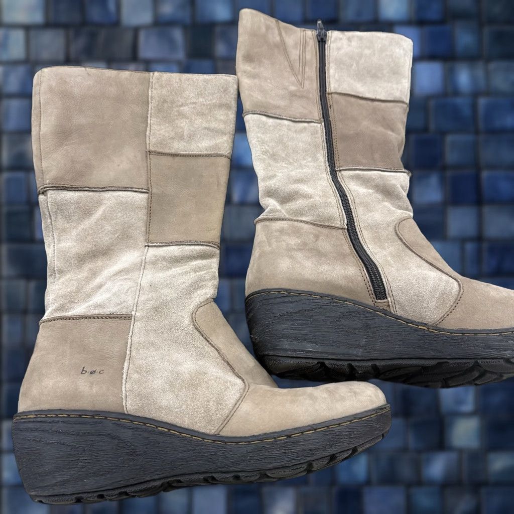 Born BORN Boots Patchwork Block Heel Beige Brown Suede Boho Festival Sz 9.5 M Women's Shoe Size US 10 / IT 40 - 1 Thumbnail