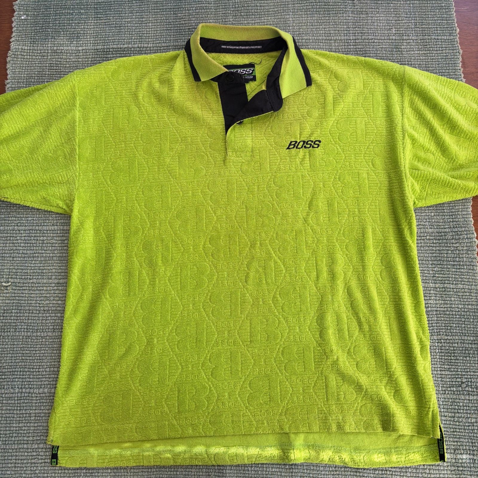 Vintage Y2K lime green BOSS terrycloth texture patterned baggy shirt Size US XL / EU 56 / 4 - 2 Thumbnail