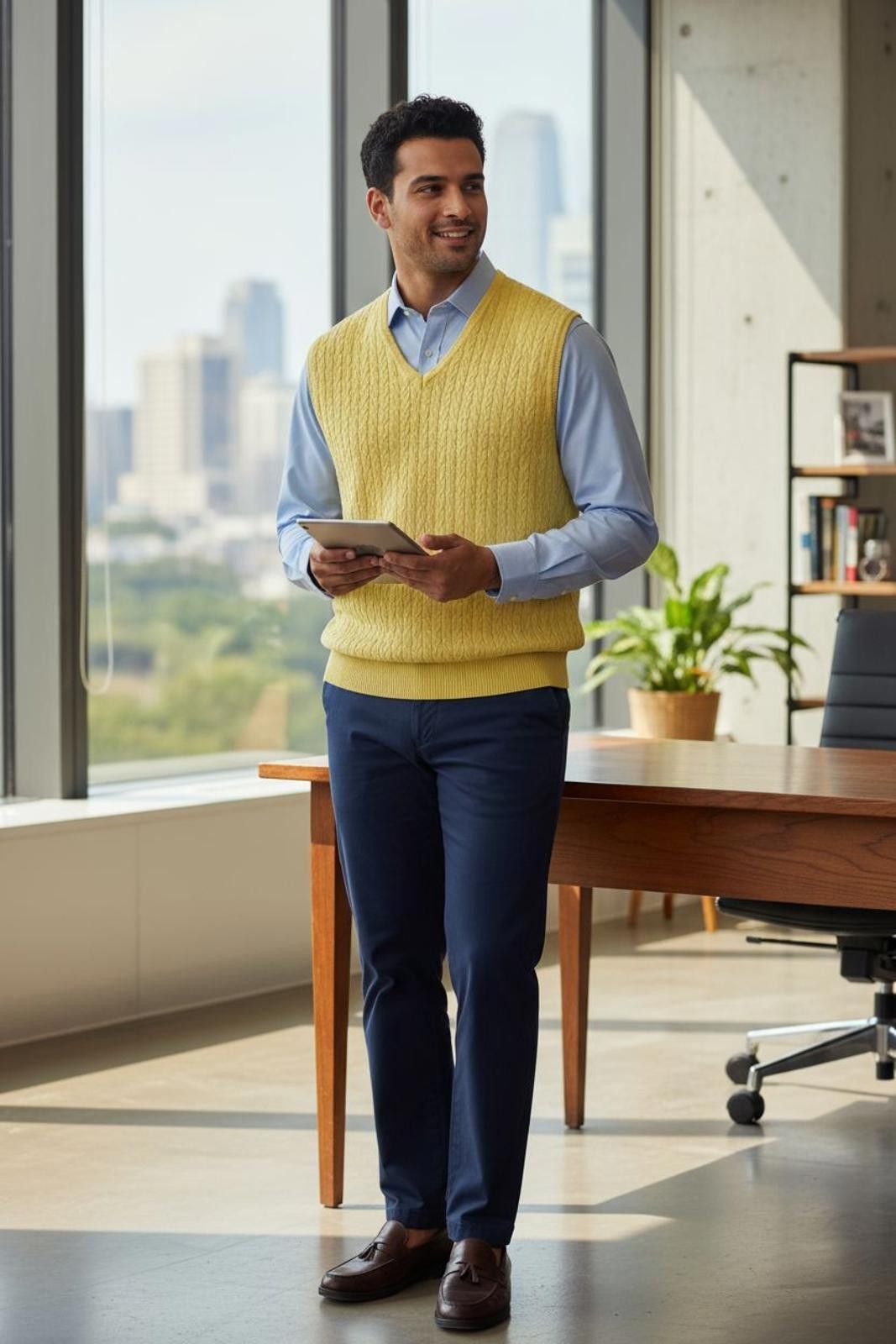 Jos. A. Bank Jos. A Bank Men's Yellow V-Neck Sweater Vest Size US M / EU 48-50 / 2 - 2 Thumbnail
