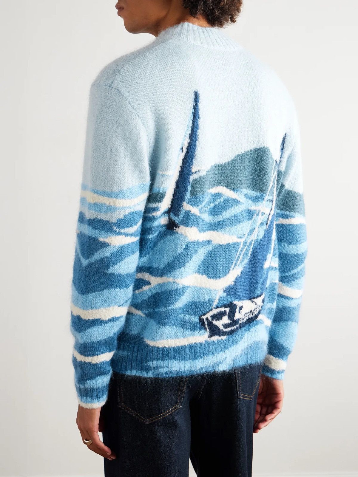 Aime Leon Dore Aime Leon Dore Blue Seascape Intarsia Mohair-Blend Cardigan Size US XL / EU 56 / 4 - 3 Thumbnail