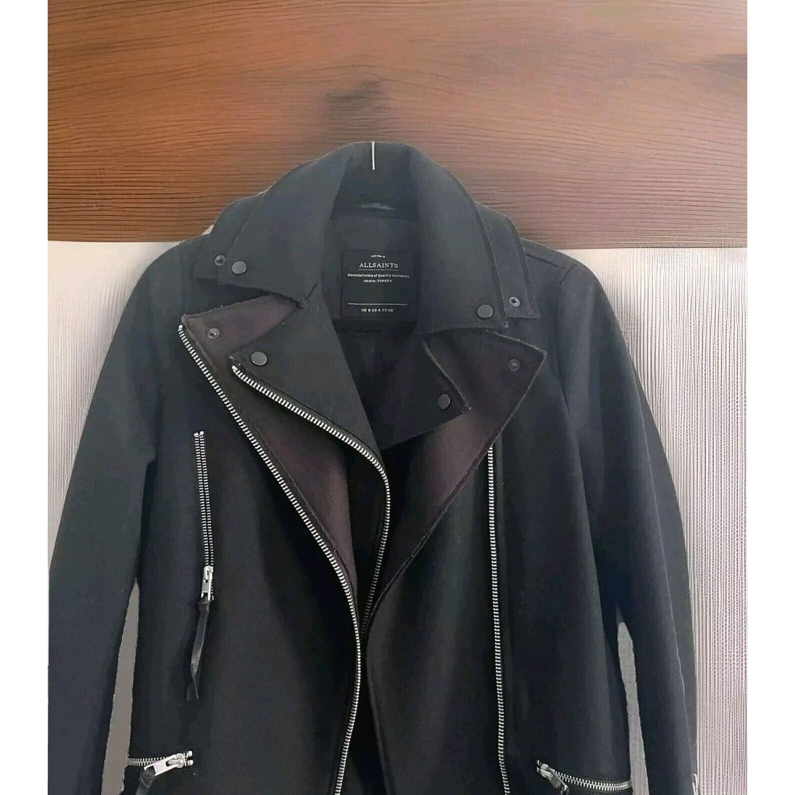 All Saints Wool Iggy Biker Coat Black Size US EU 34