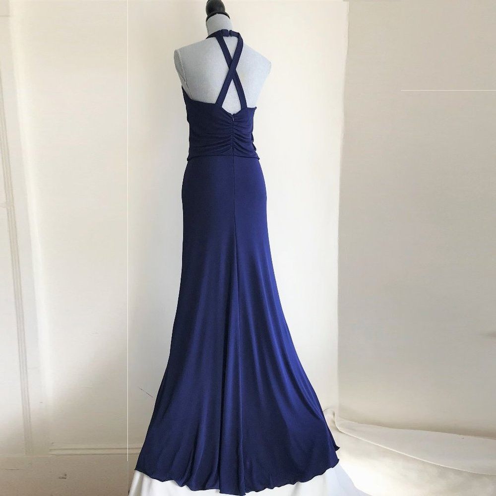 Max Mara MaxMara Navy Blue Gown Maxi Long Formal Dress Halter Necklin Size M / US 6-8 / IT 42-44 - 8 Thumbnail