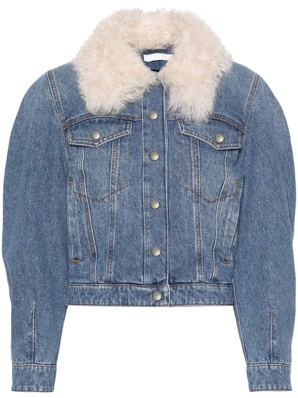 Chloe o1loc1c10425 Shearling Collar Denim Jacket Foggy in Blue Size M / US 6-8 / IT 42-44 - 1 Thumbnail